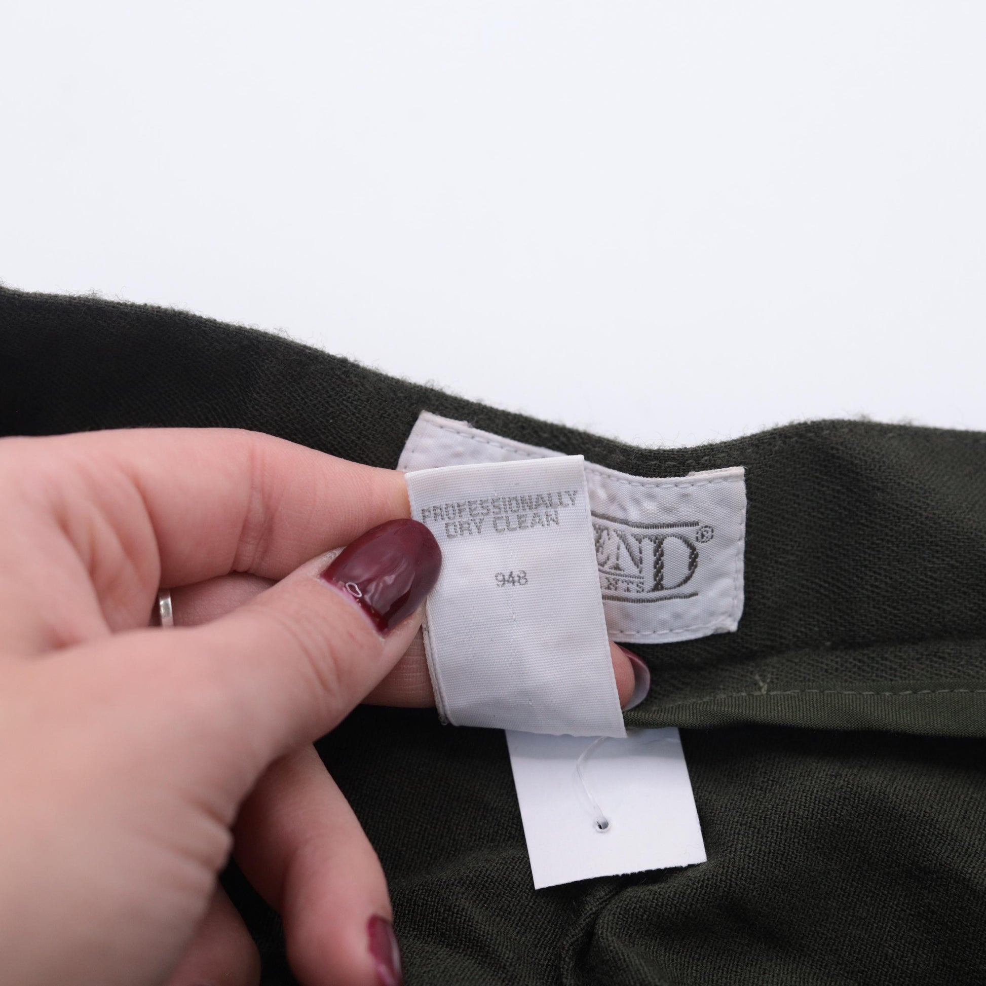 Y2K Lands End Wool Stirrup Trousers Olive Green Pleated High Waist Small 6