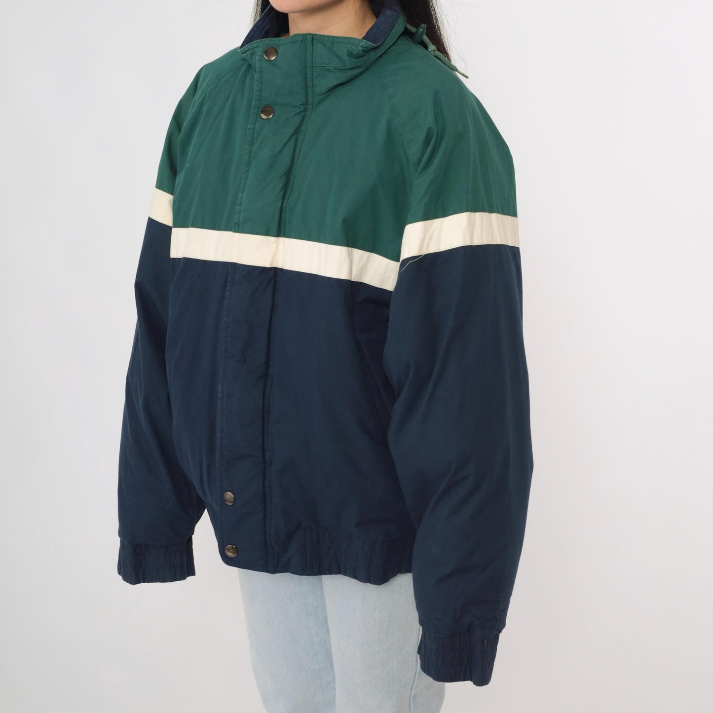 90s Dash Lifes Adventures Colorblock Puffer Jacket Green Navy Medium