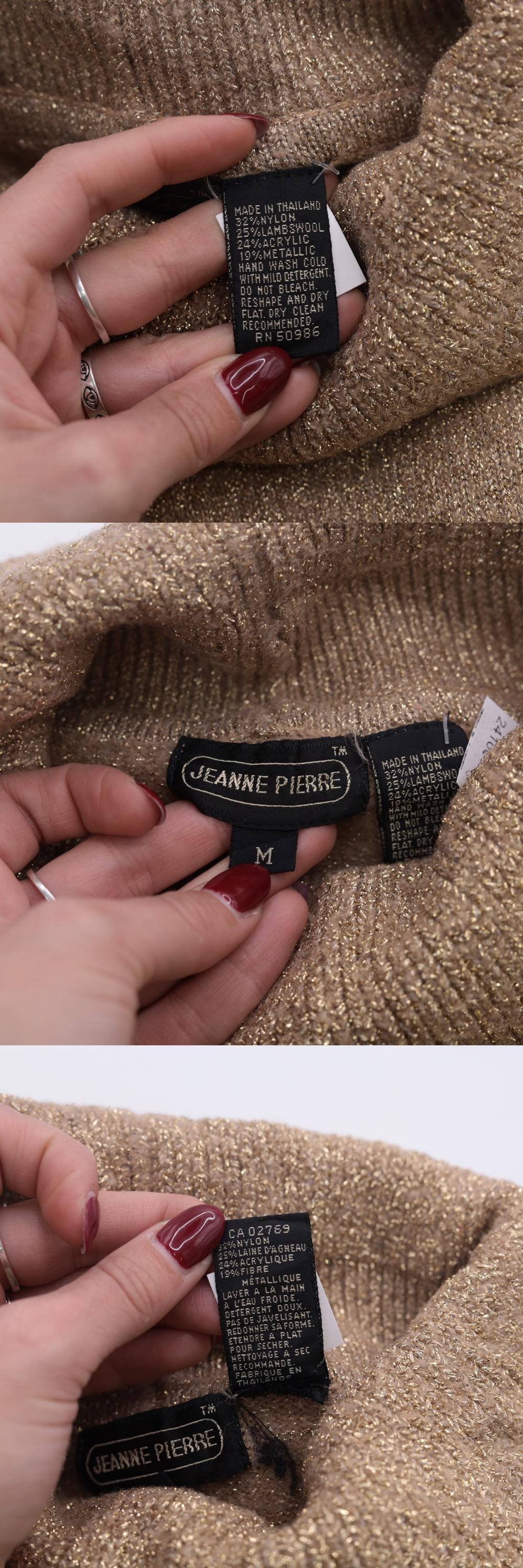 90s Jeanne Pierre Metallic Gold Turtleneck Sweater Small S