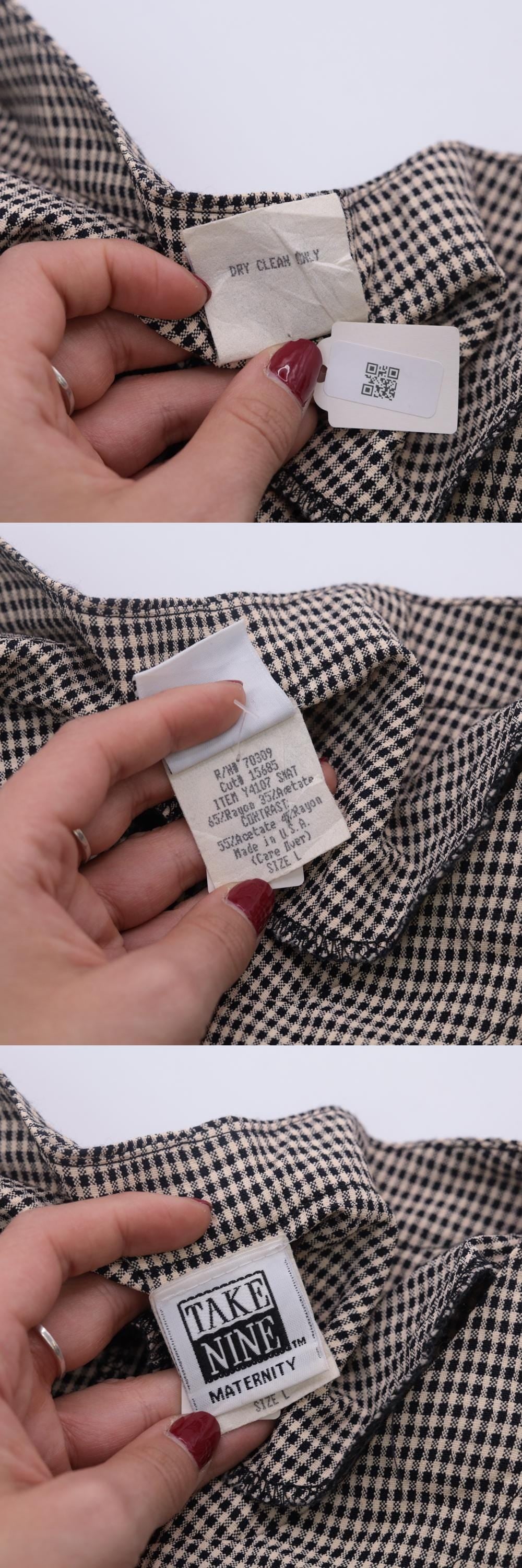 90s Black Cream Gingham Shift Dress Knee Length Gold Buttons Large L