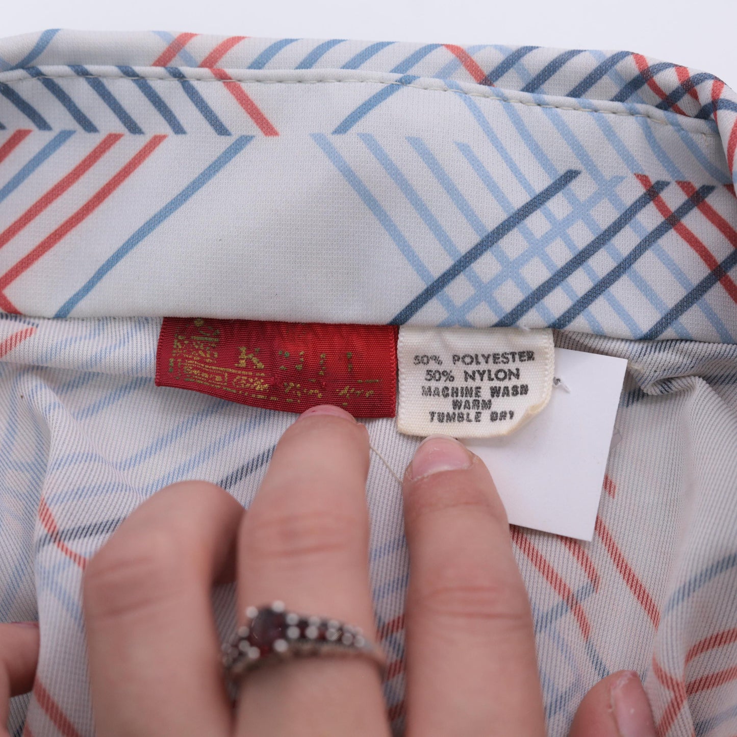 70s Sears Checkered Button-Up Shirt White Dagger Collar Long Sleeve Men's Medium M