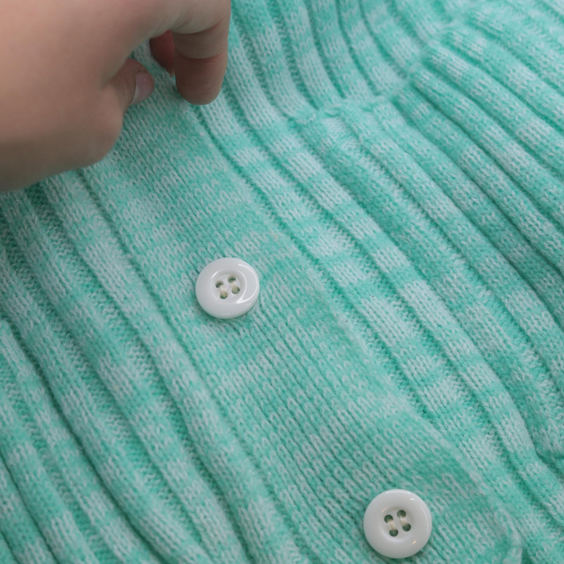 70s Space Dye Cardigan Mint Green White V-Neck Button-Up Knit Small S