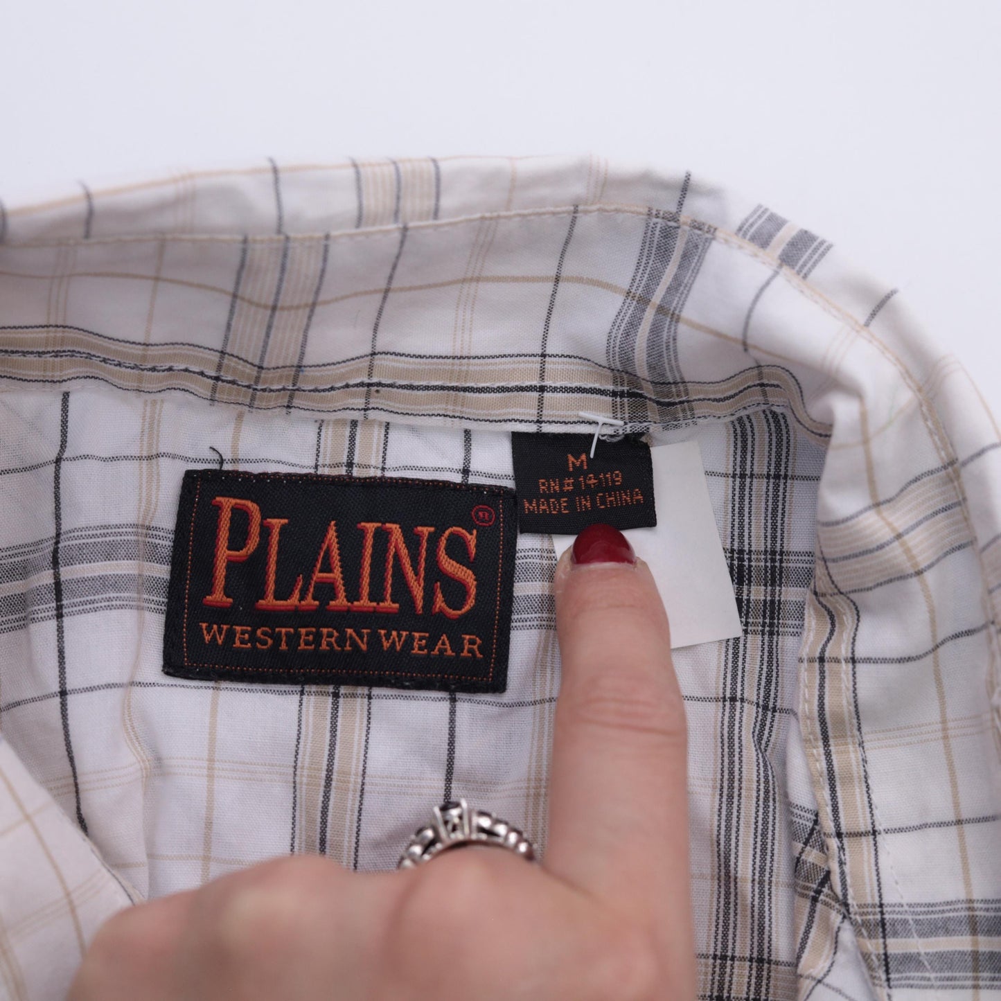 90s Plains Westernwear Pearl Snap Shirt White Plaid Short Sleeve Men's Medium