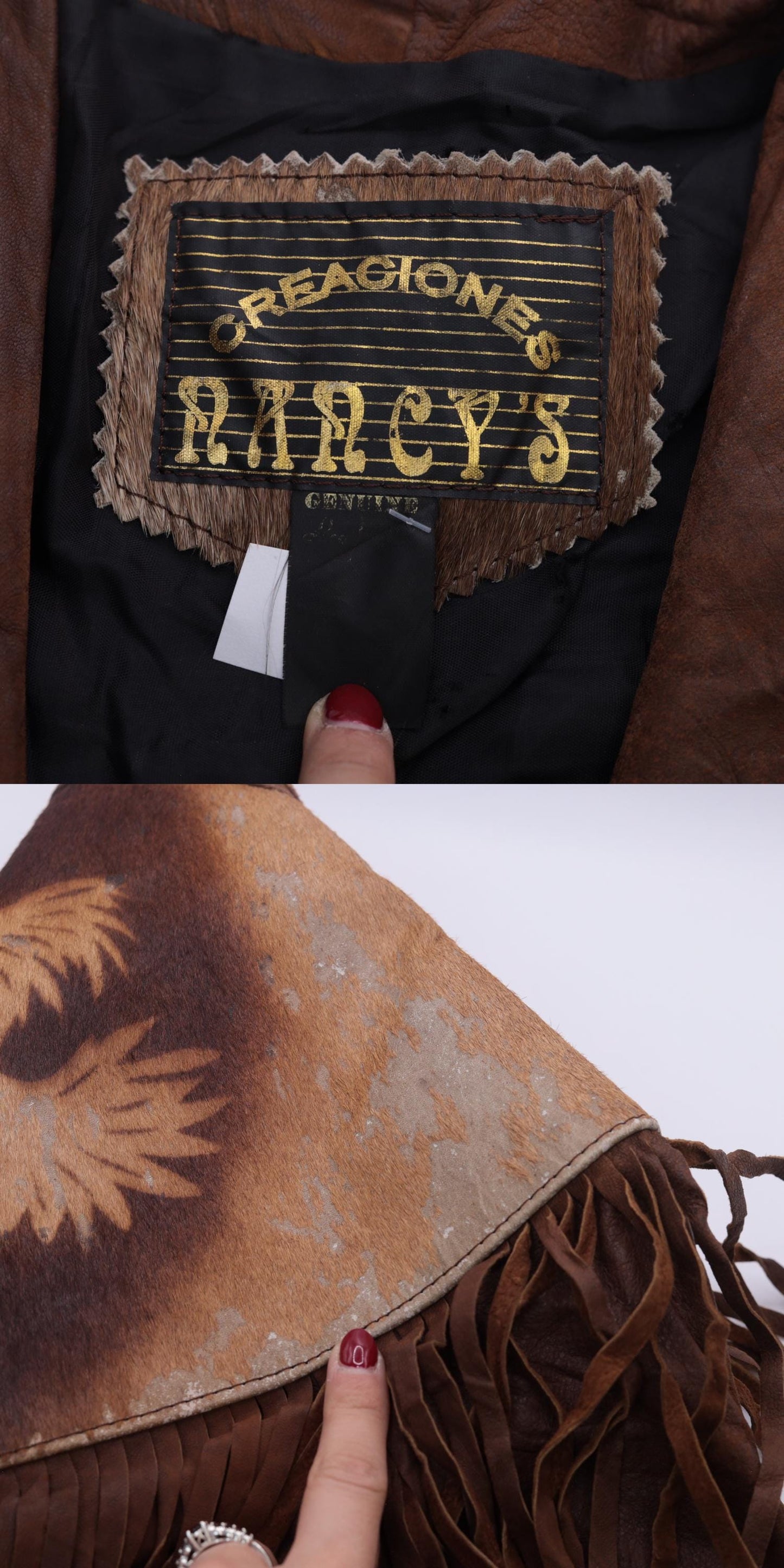 1970s Leather Fringe Jacket Brown Cowhide Eagle Yoke Western Snap Extra Small