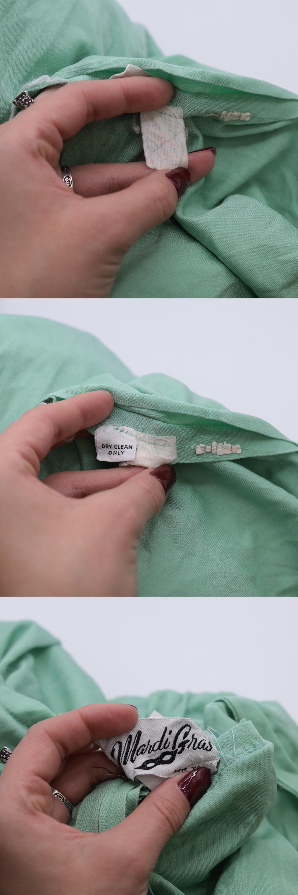 70s Mint Green Midi Dress Tie Neck Pin Tuck Long Sleeve Small