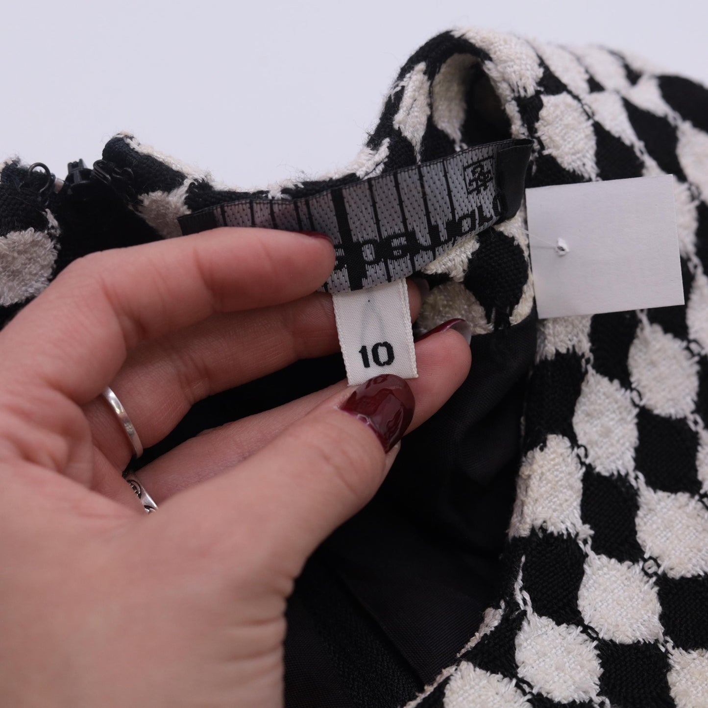 80s Jackie Bernard Black White Checkered Knee-Length Dress Medium