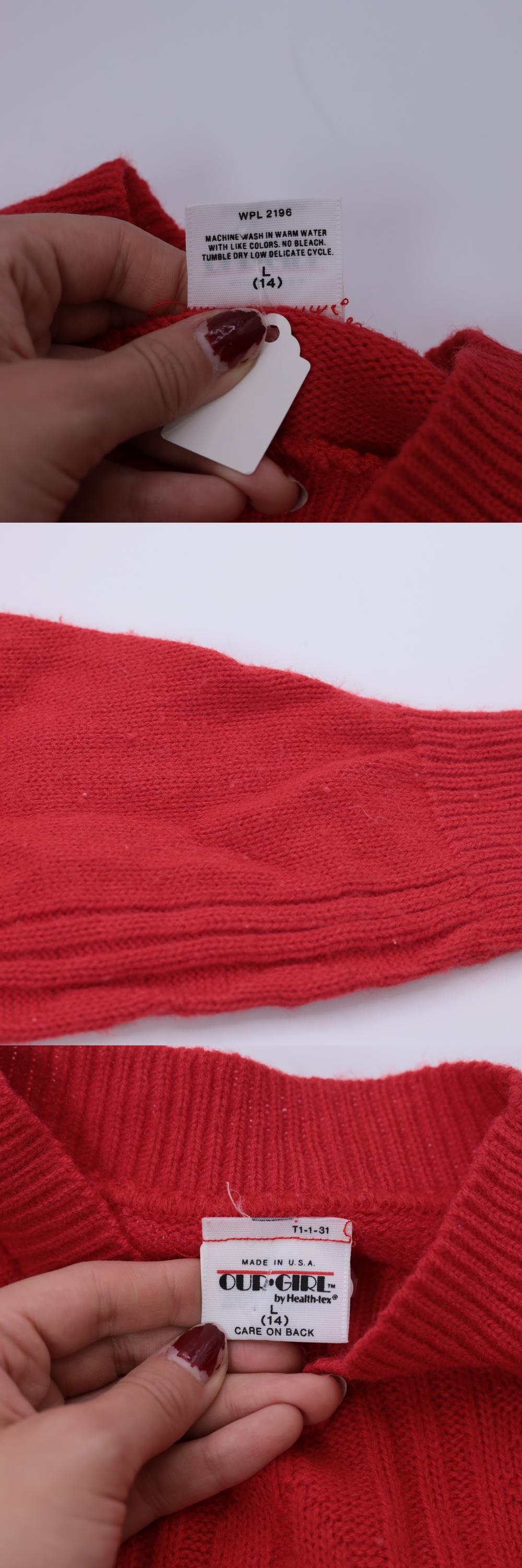 80s Cable Knit Sweater Red Textured Pullover Crewneck Extra Small