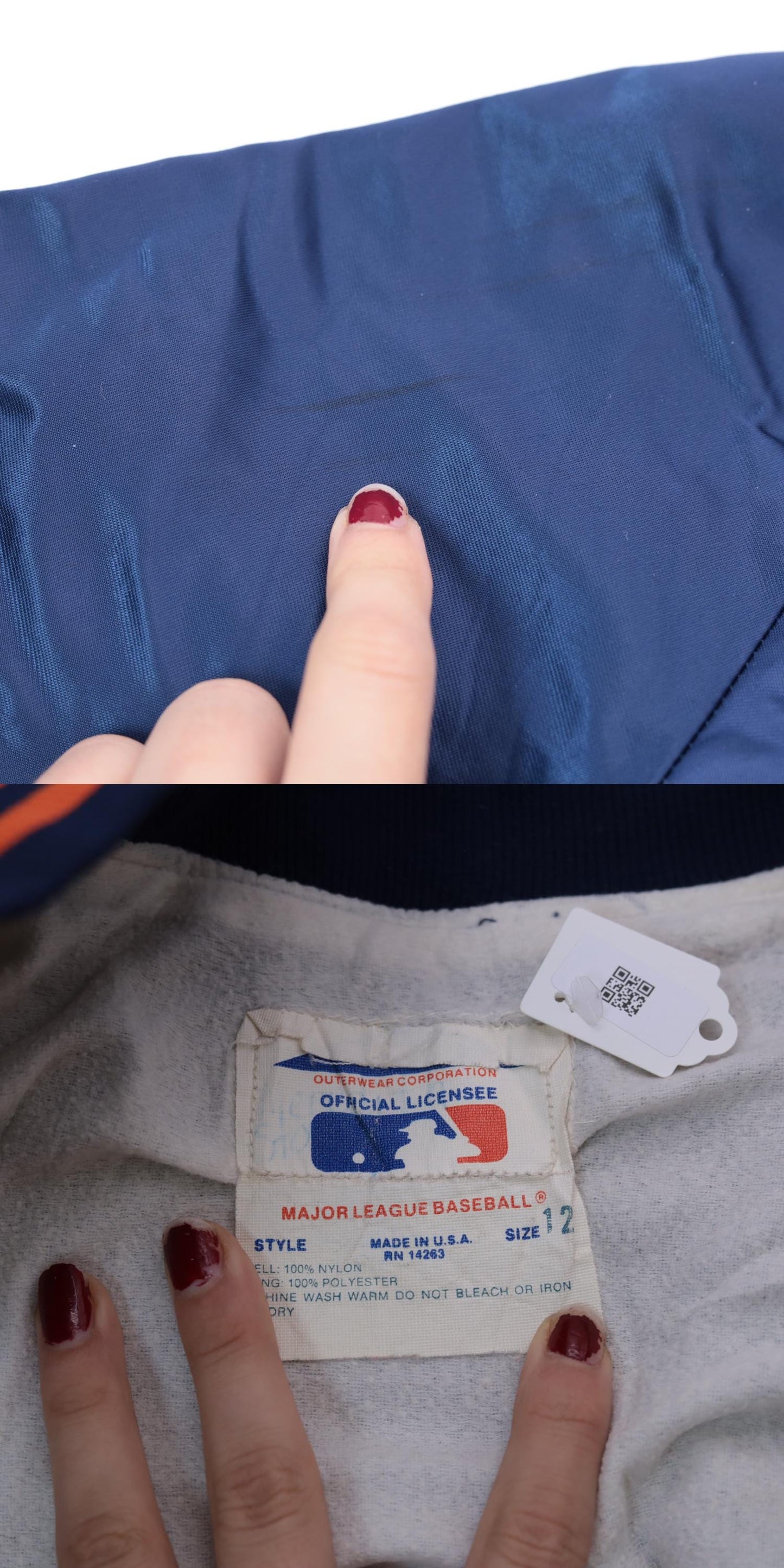 80s Detroit Tigers Satin Bomber Jacket Navy Blue Snap Front Kid's 12