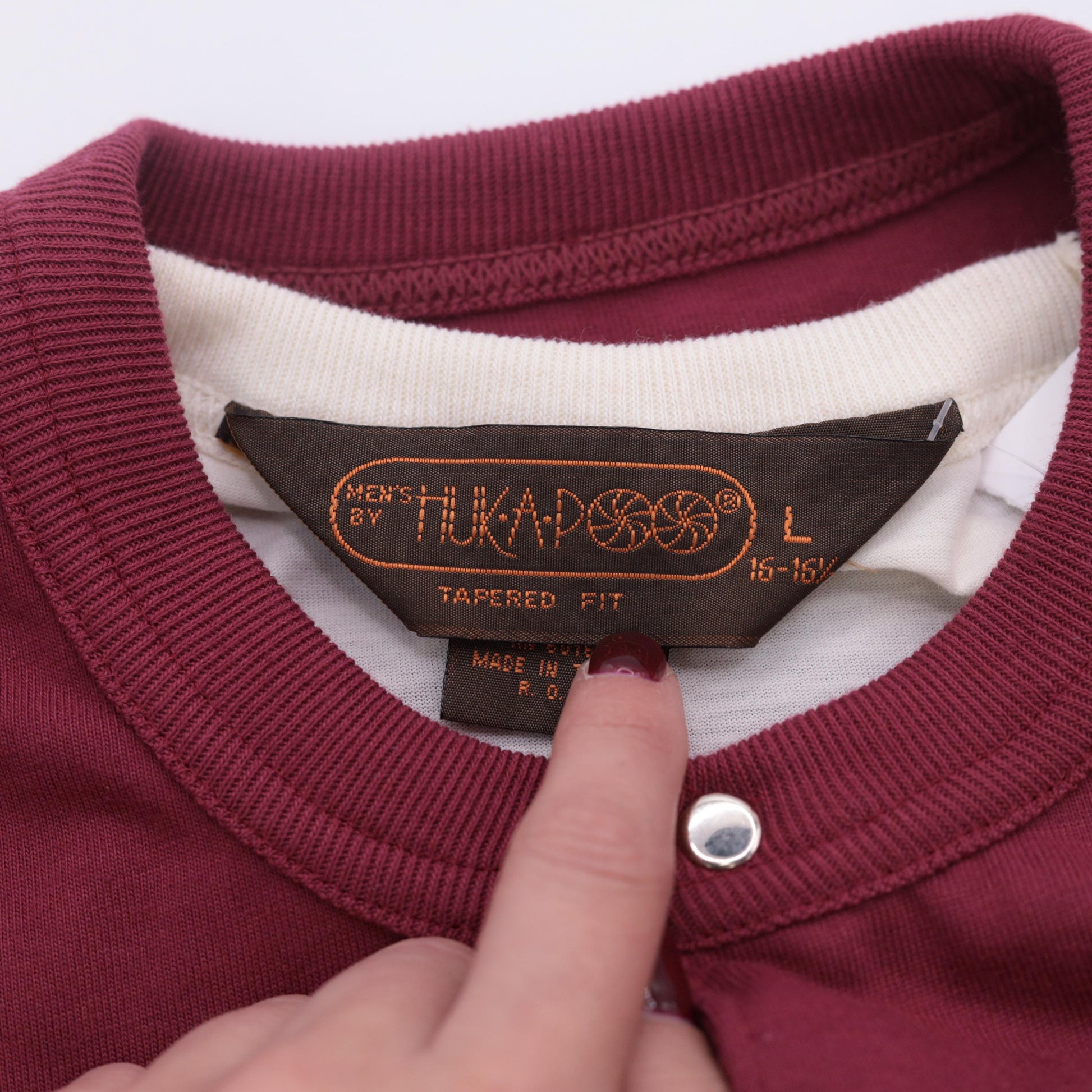 80s Huk-A-Poo Burgundy Cream Snap Neck Sweatshirt Two-Tone Men's Extra Small