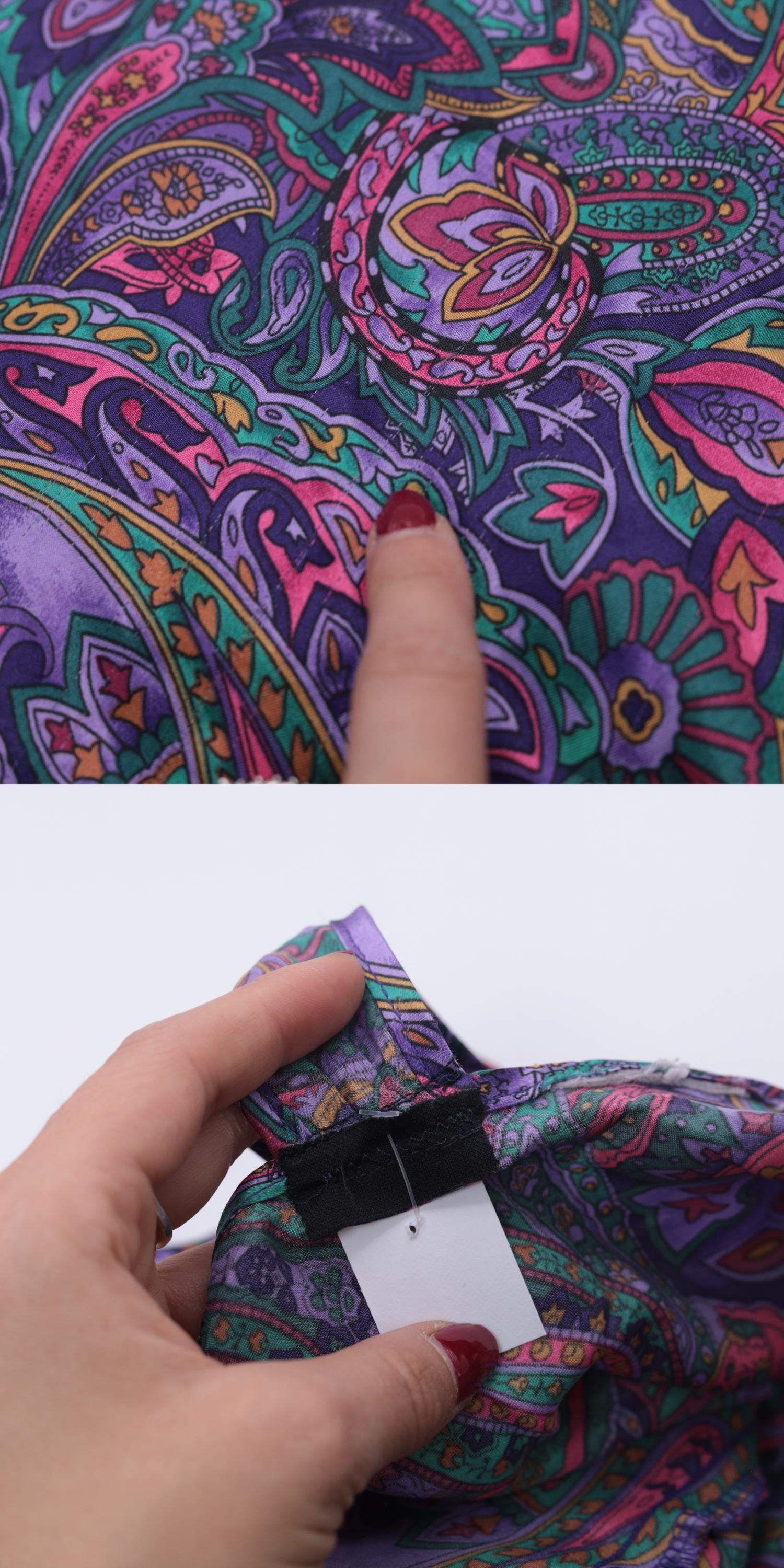 90s Purple Paisley Satin Slip Dress Keyhole V-Neck Mini Chemise Medium