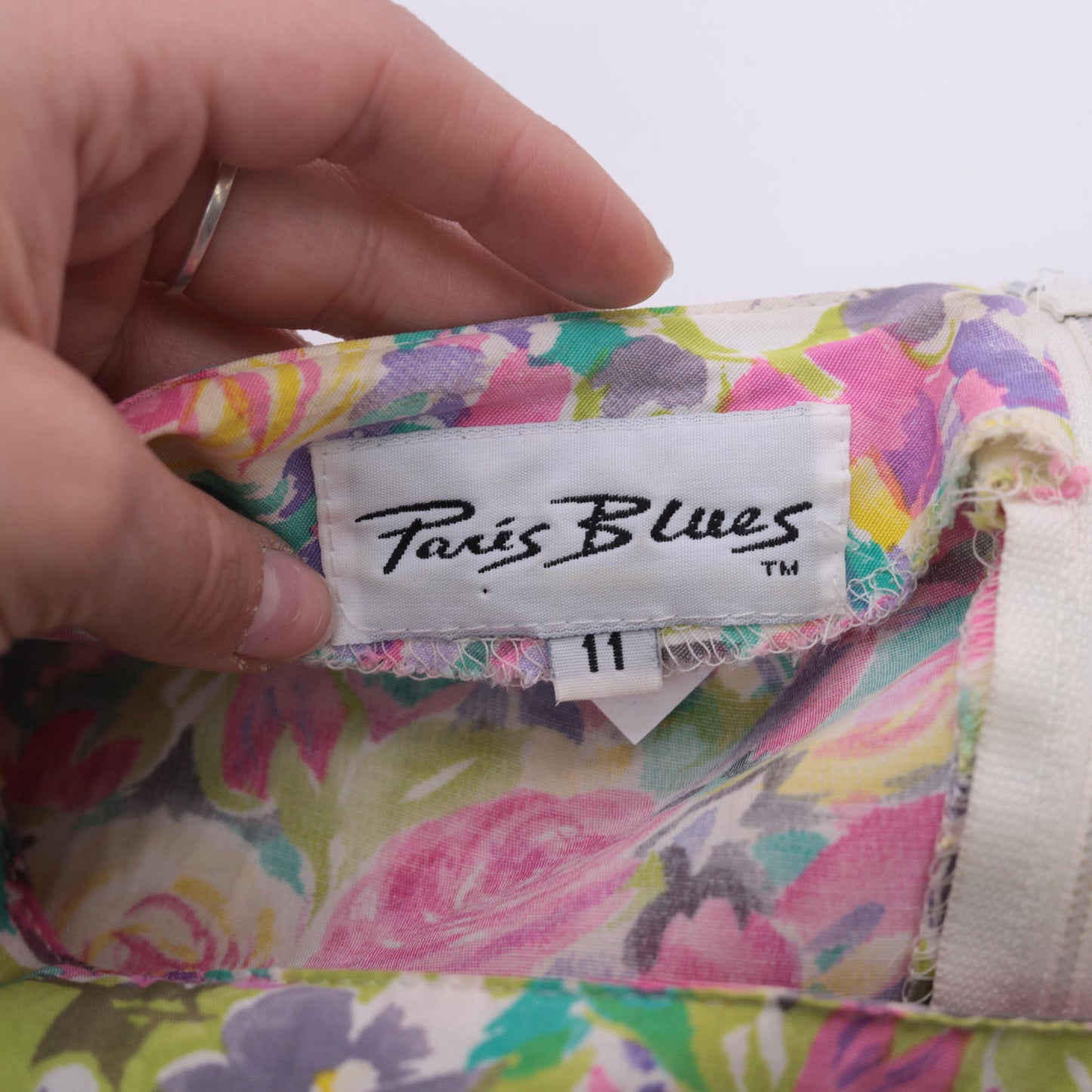 90s Paris Blues Floral Mini Dress Empire Waist Fit Flare Pink Blue Small