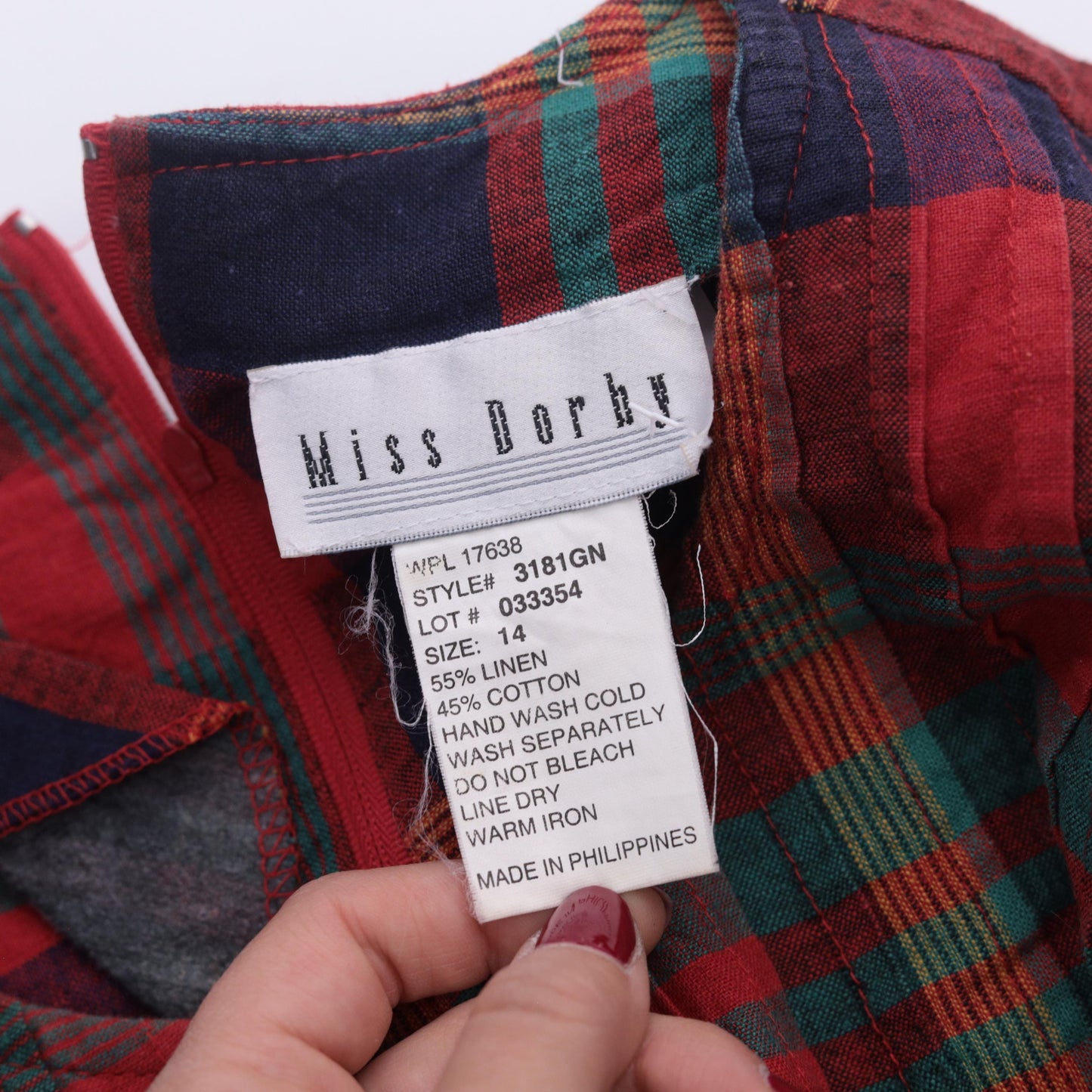 90s Plaid Mini Dress Red Blue Green Checkered Shift Linen Cotton Large