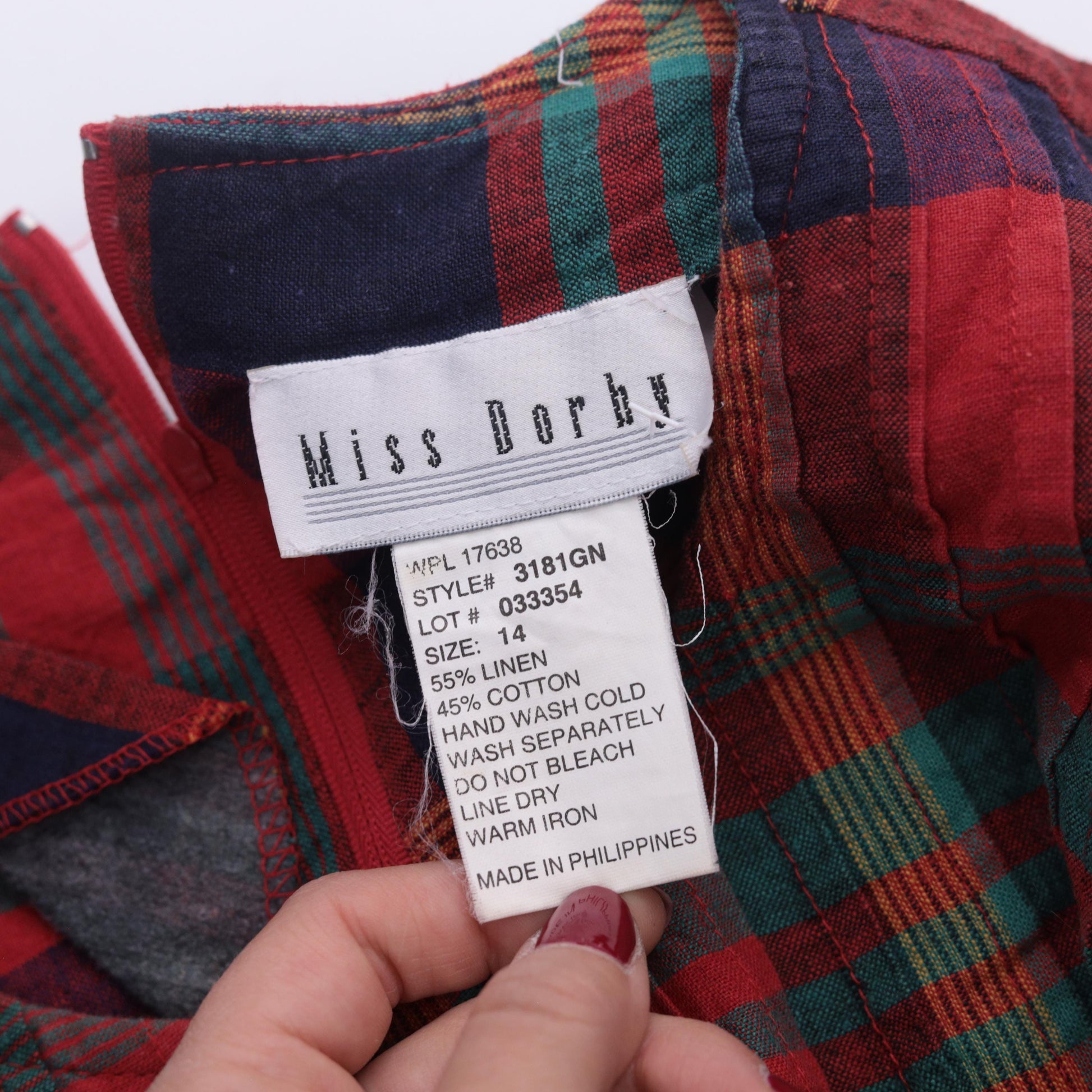 90s Plaid Mini Dress Red Blue Green Checkered Shift Linen Cotton Large