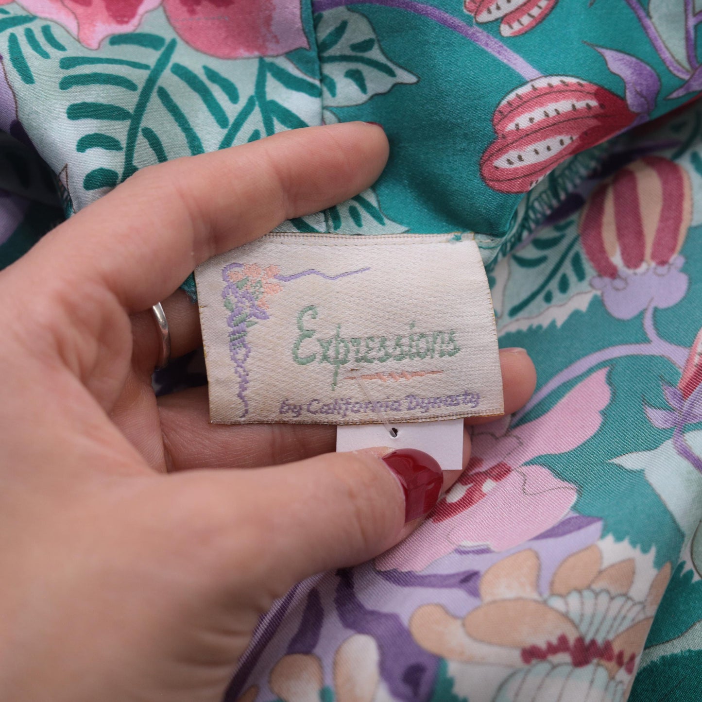 90s Floral Satin Kimono Robe Mini Green Wrap Front Small Medium Large
