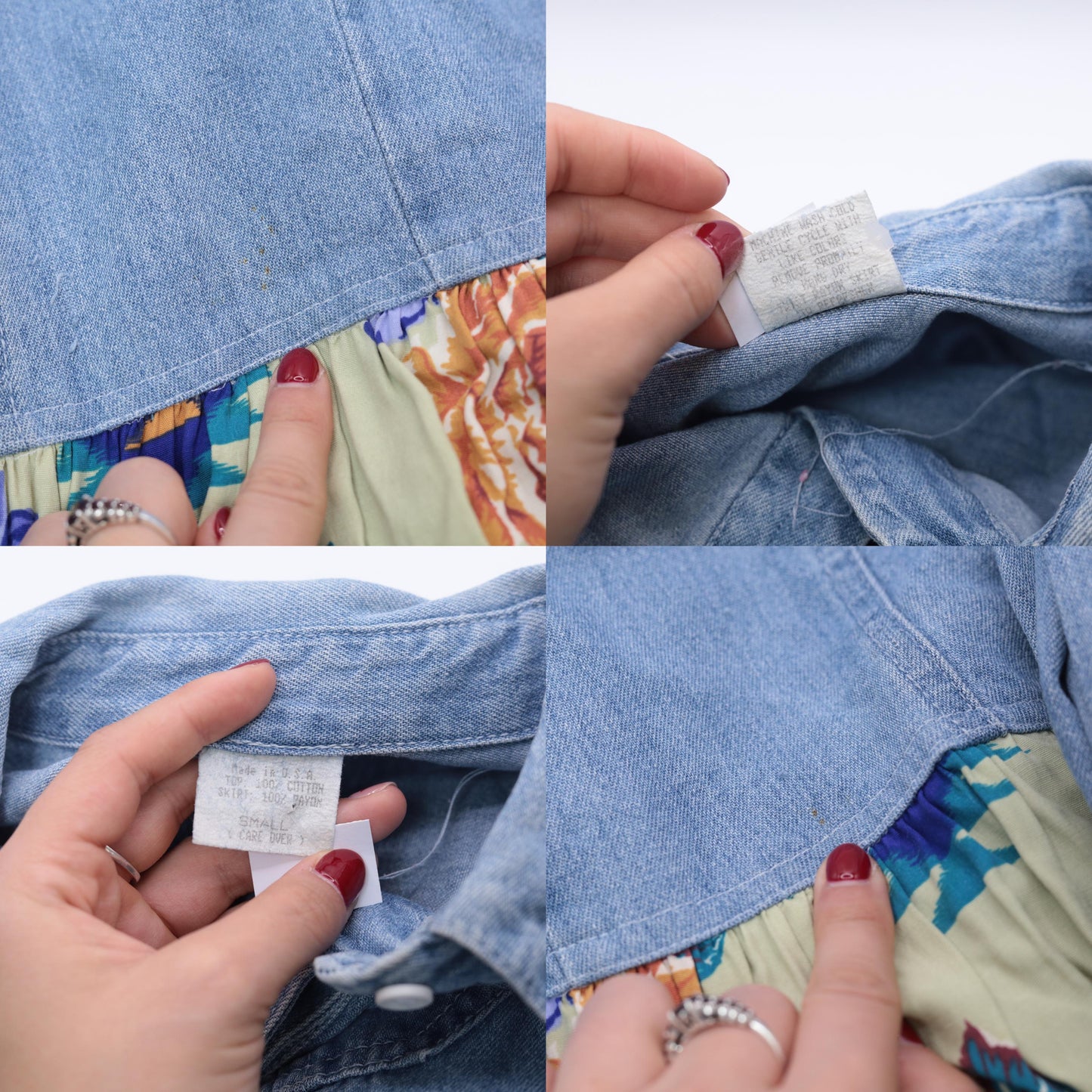 90s Floral Denim Maxi Dress Blue Chambray Southwest Button-Up Small