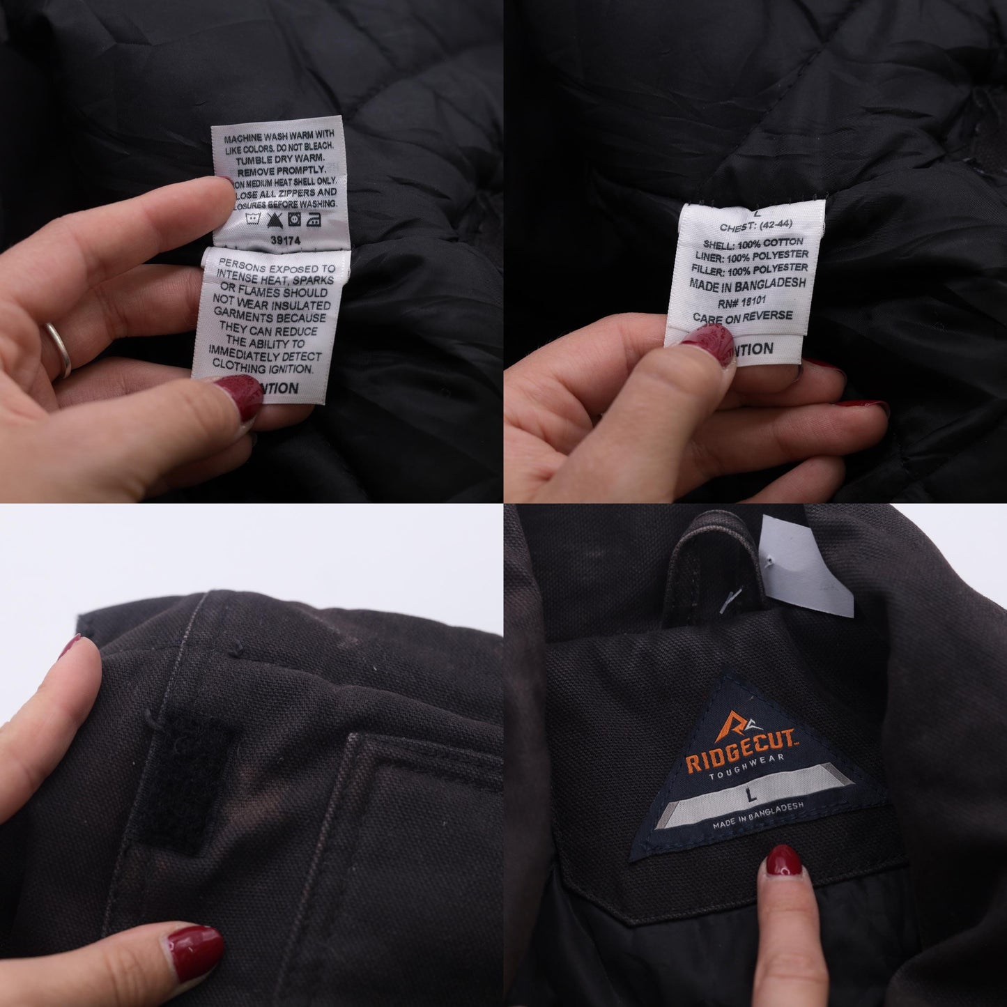 Ridgecut Toughwear Dark Brown Cargo Jacket Quilted Workwear Zip Chore Coat Men's Large L