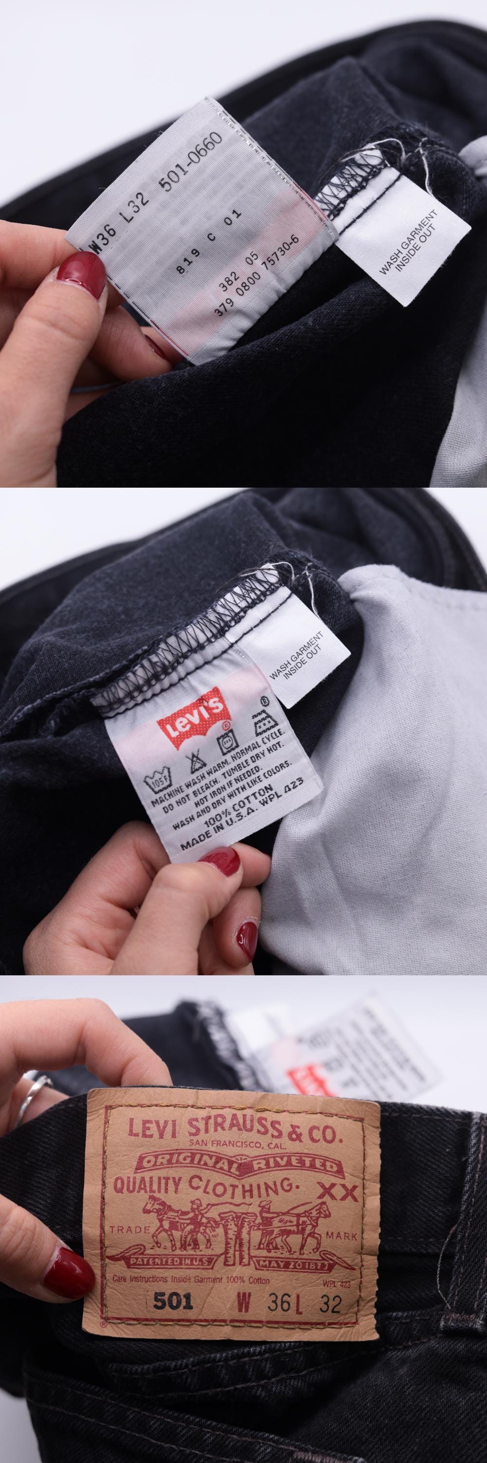 00s Levi's 501 Black Denim Jeans Straight Leg Mid Rise W36 L32