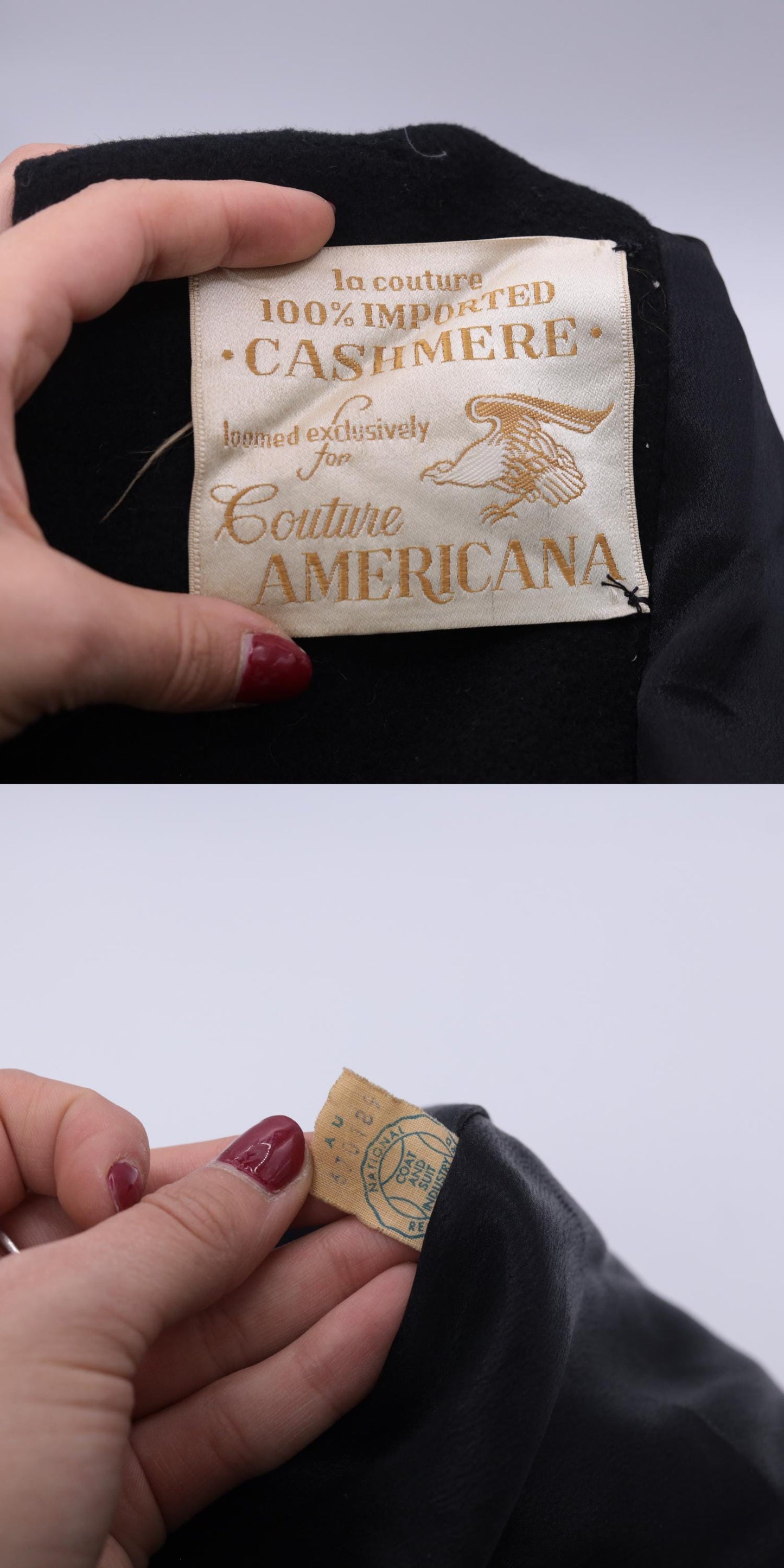 1950s Couture Americana Black Cashmere Swing Coat Midi Small Medium