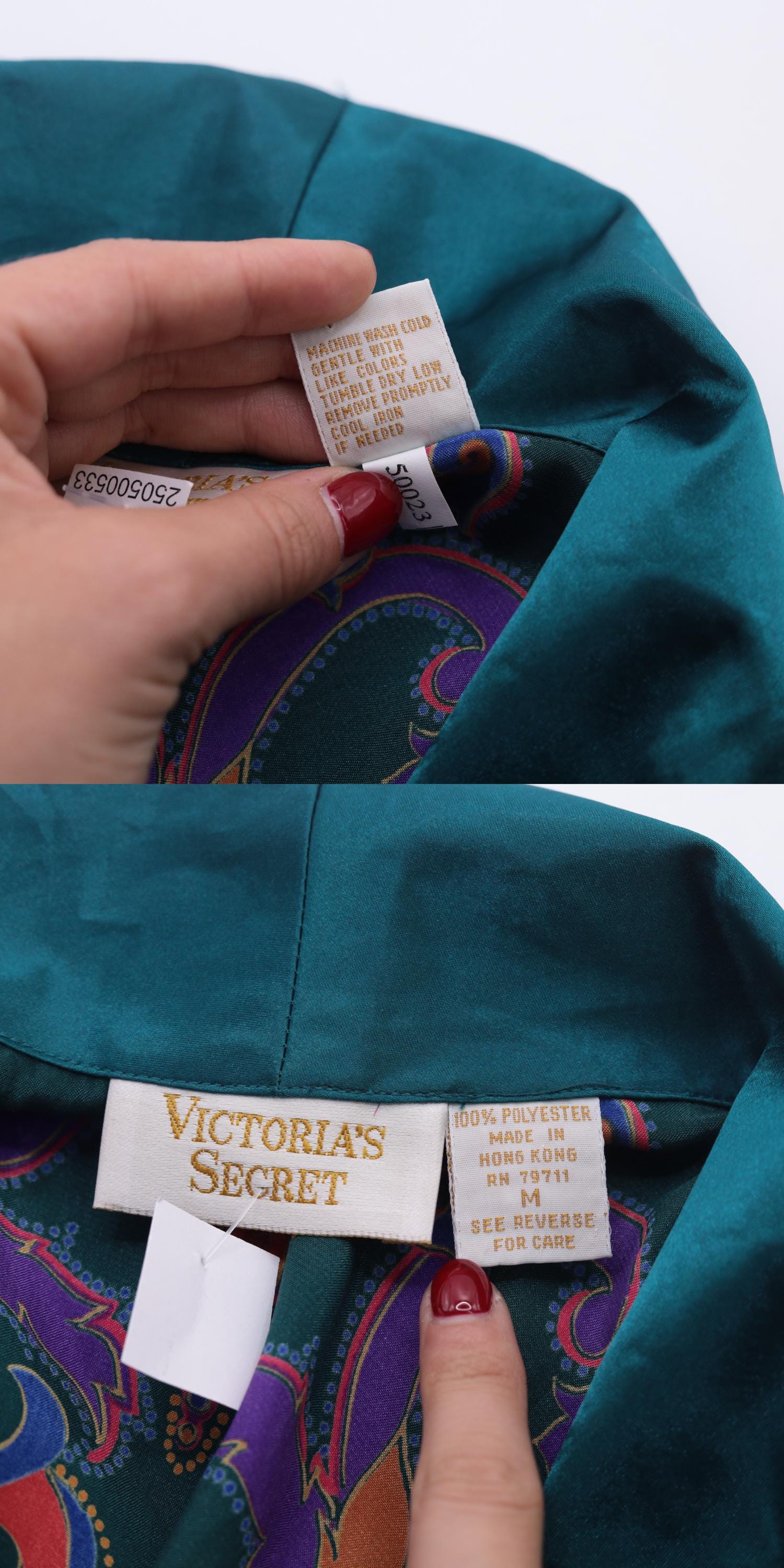 90s Victoria's Secret Teal Satin Pajama Top Baroque Floral Double Breasted Medium