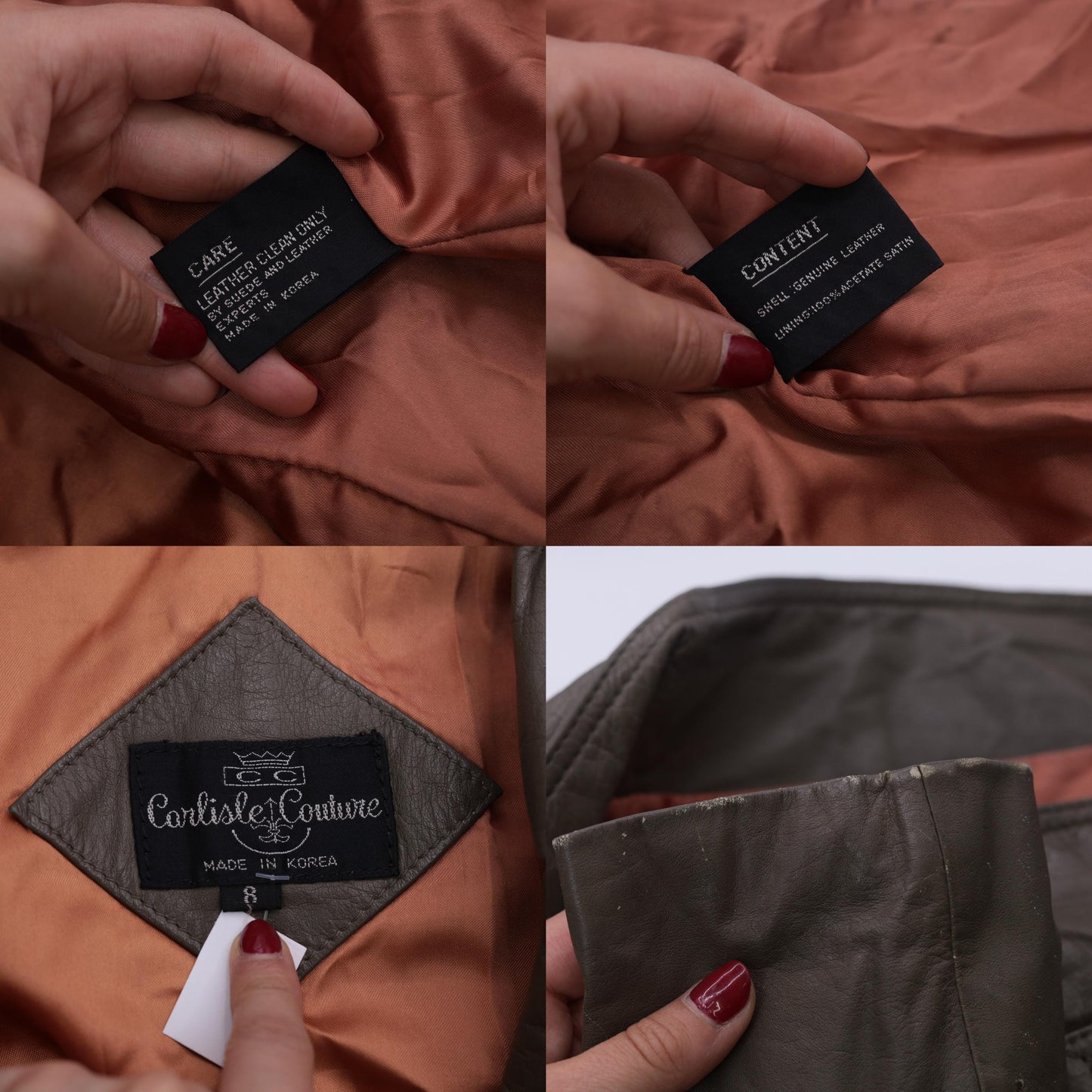 80s Carlisle Couture Brown Leather Blazer Puff Sleeve Open Front Small