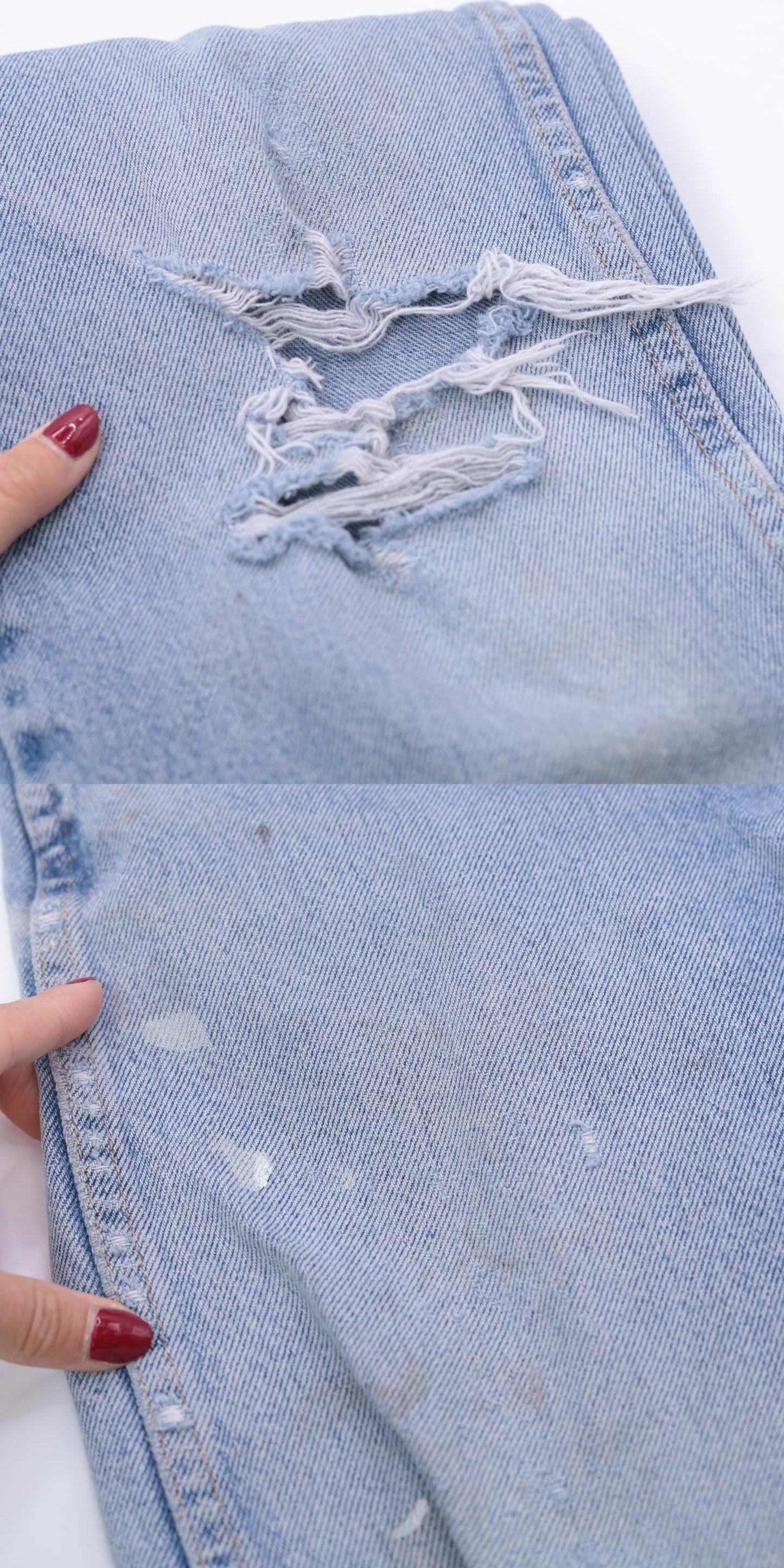 00s Wrangler Straight Leg High Rise Jeans Faded Blue Ripped 29x32