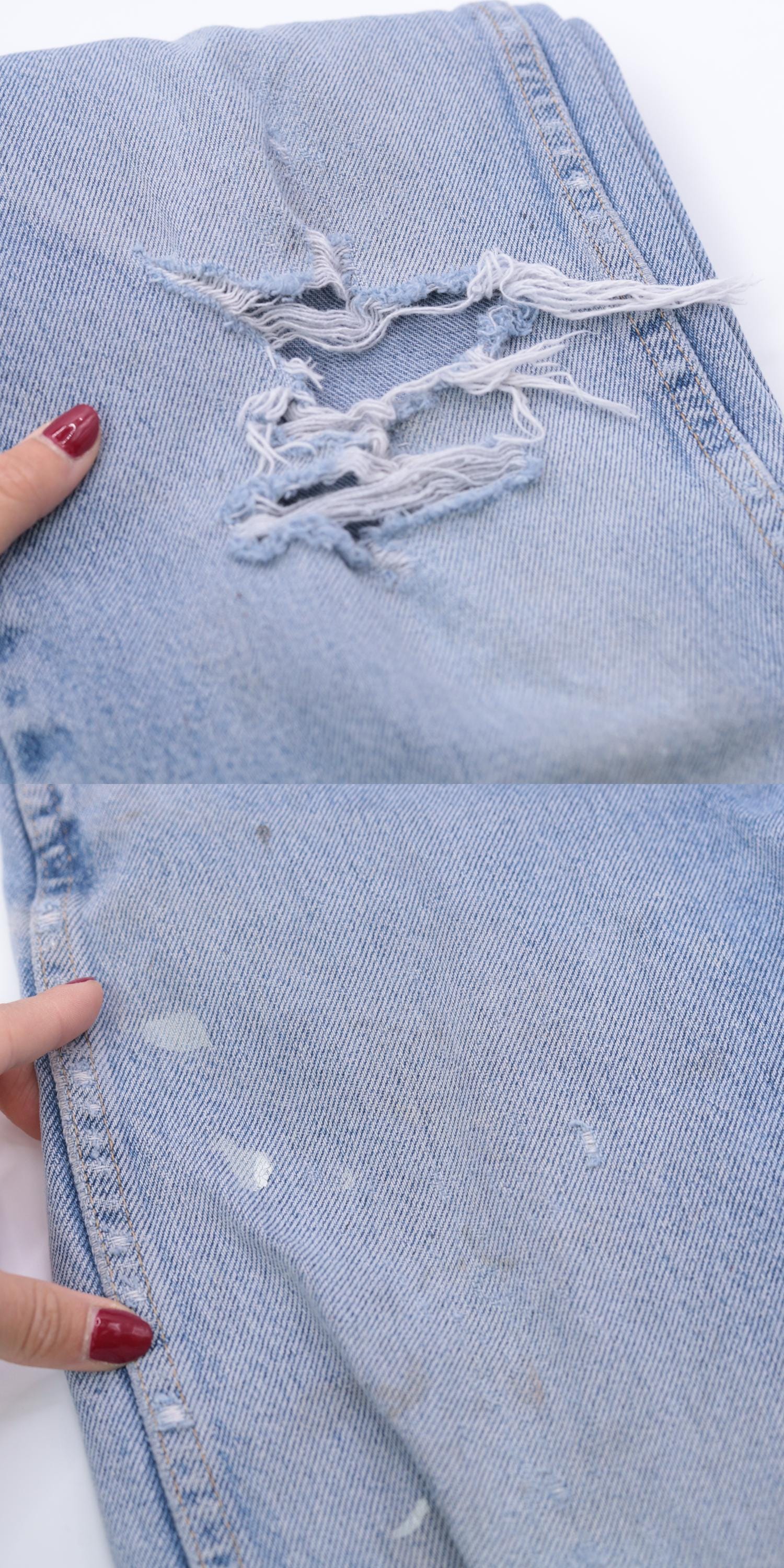 00s Wrangler Straight Leg High Rise Jeans Faded Blue Ripped 29x32