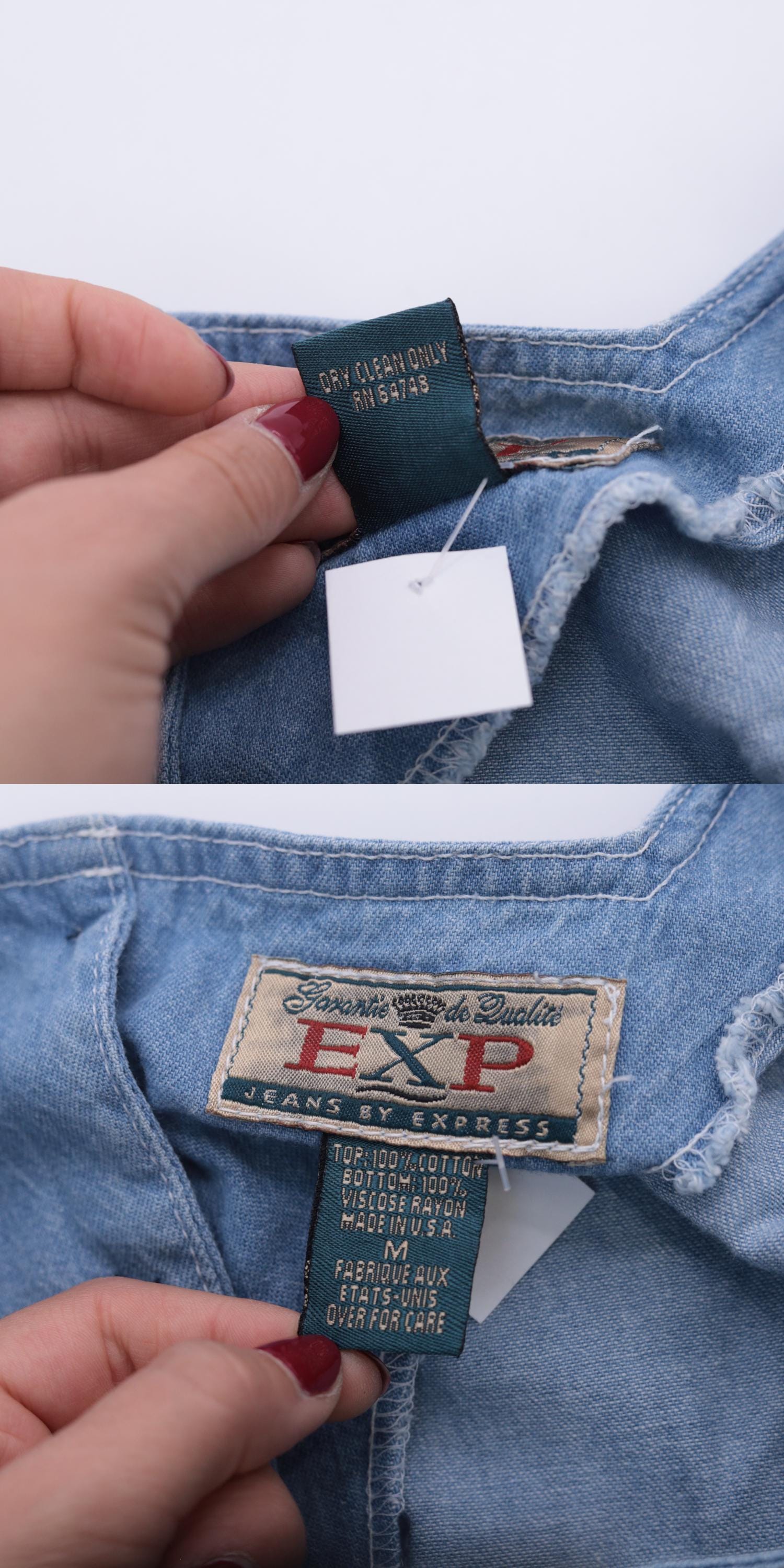 90s Jeans by Express Floral Denim Mini Dress High Waist Blue Small
