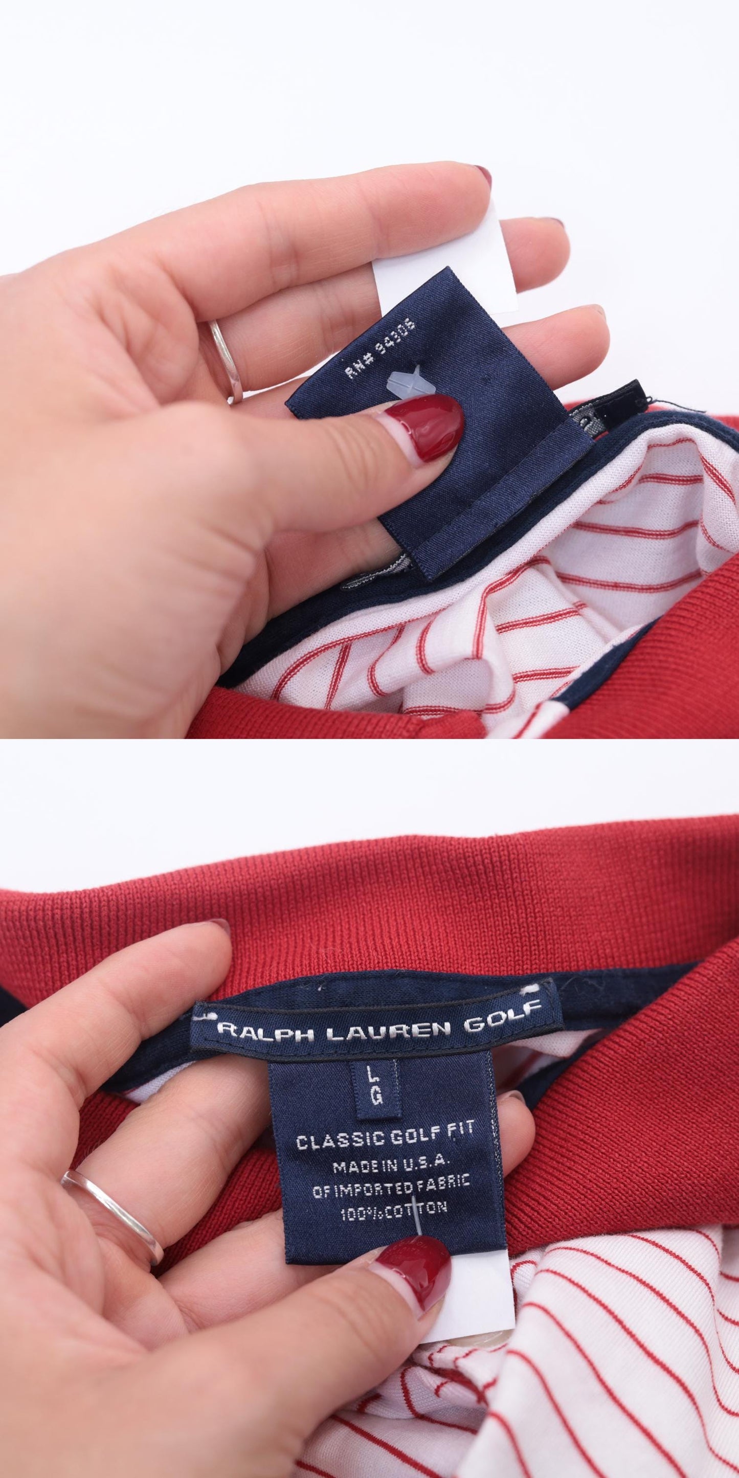 Y2K Ralph Lauren Golf Striped Polo Red White Quarter-Button Short Sleeve Medium