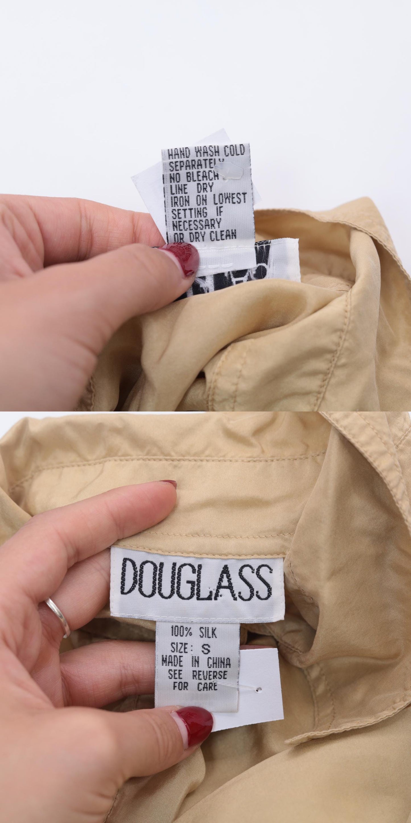 90s Champagne Silk Button-Up Blouse Long Sleeve Chest Pocket Small