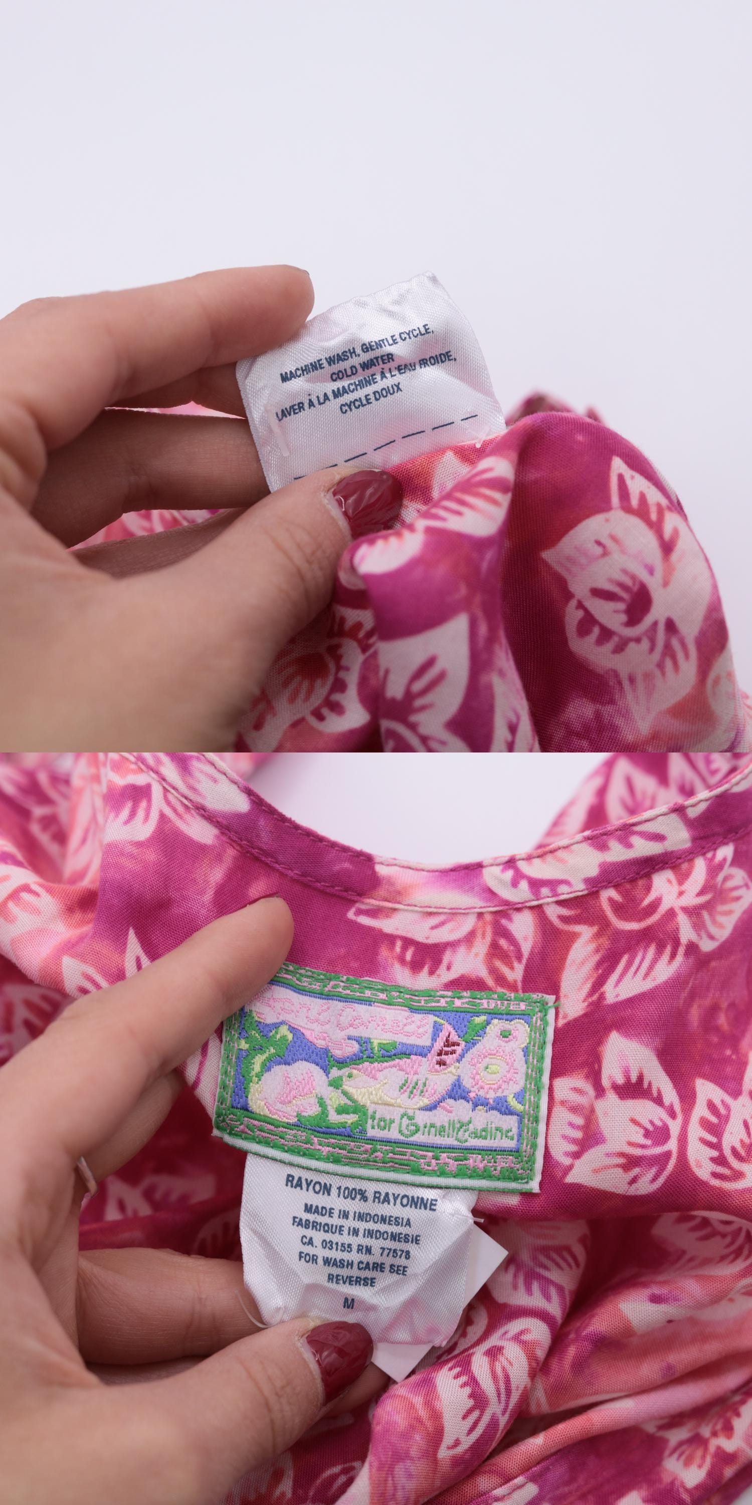 90s April Cornell Pink Tie Dye Floral Wide Leg Jumpsuit Scoop Neck Medium M