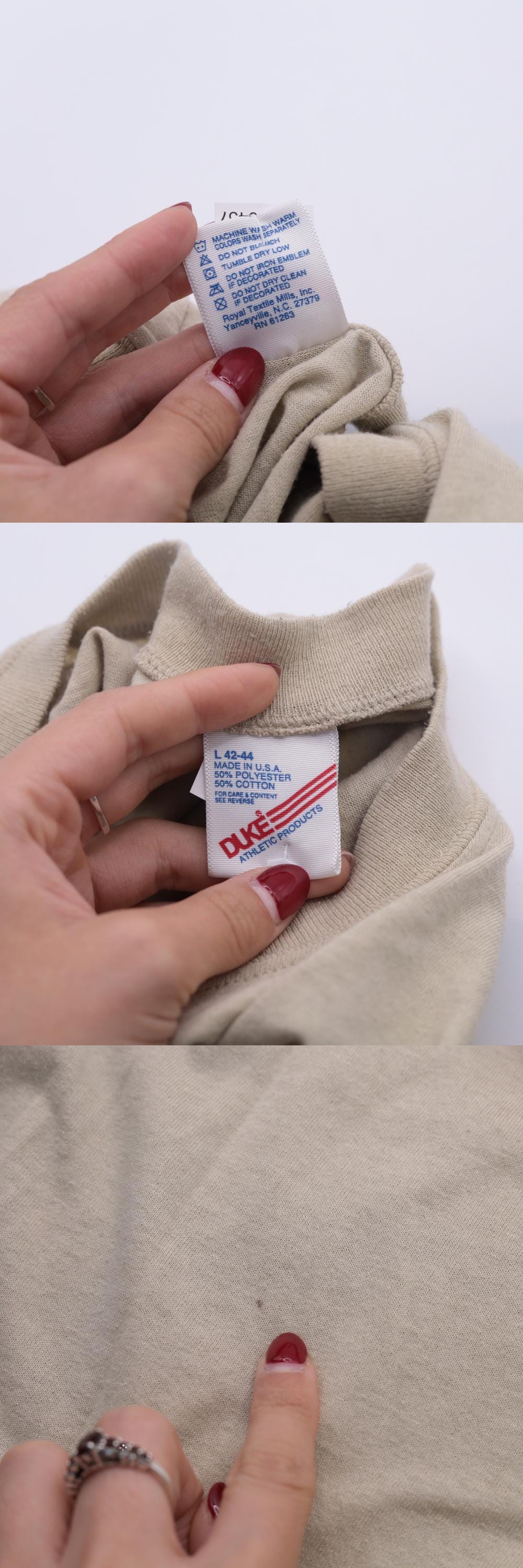80s Plain Taupe Crewneck T-Shirt Single Stitch Duke Athletic Large L