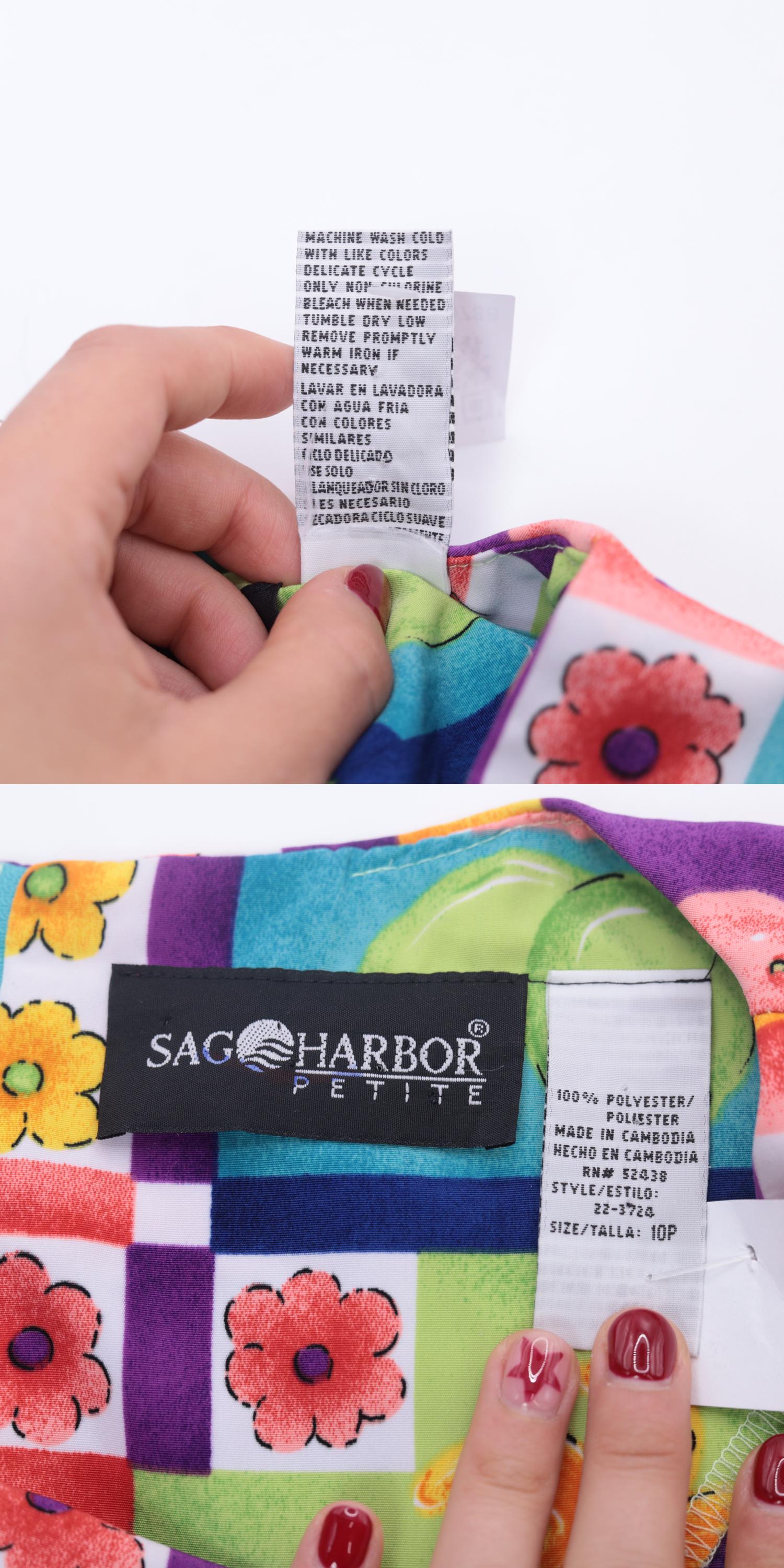 90s Sag Harbor Fruit Floral Mini Dress Sleeveless Square Neck Sheath Medium Petite
