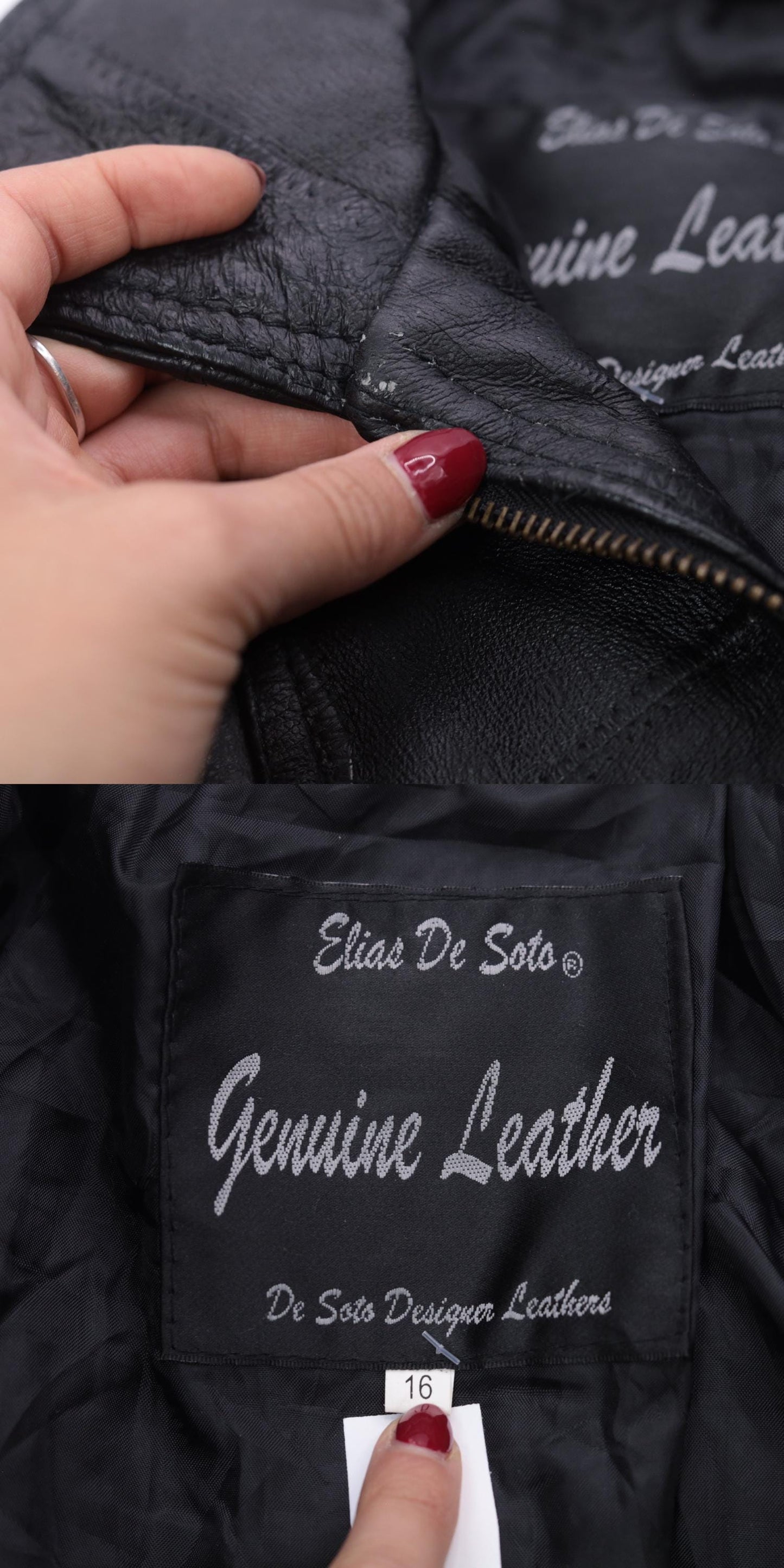 90s Elias de Soto Black Patchwork Leather Bomber Jacket Women's Large