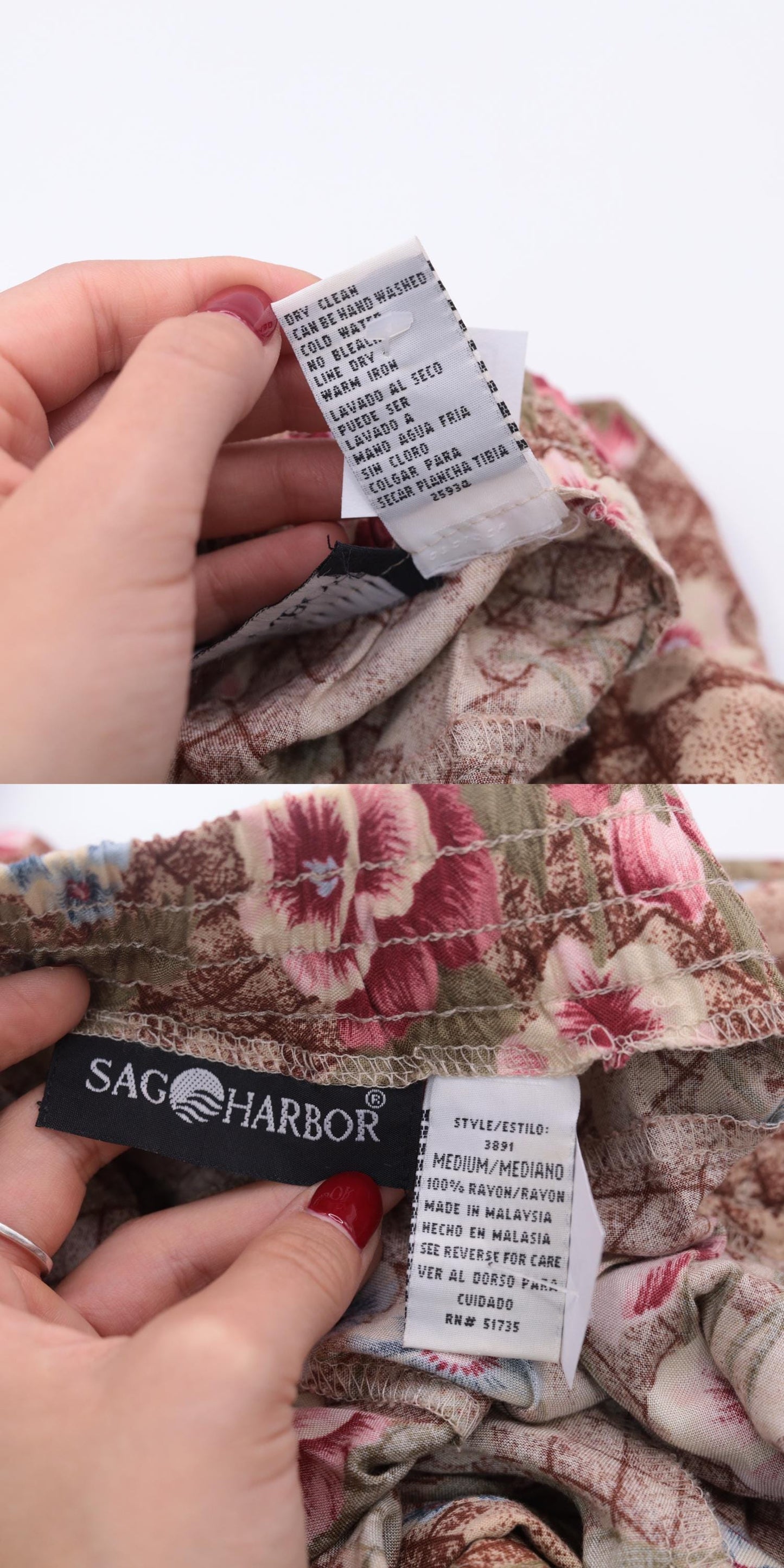 90s Sag Harbor Floral Midi Skirt Brown Checkered Button Front Medium M