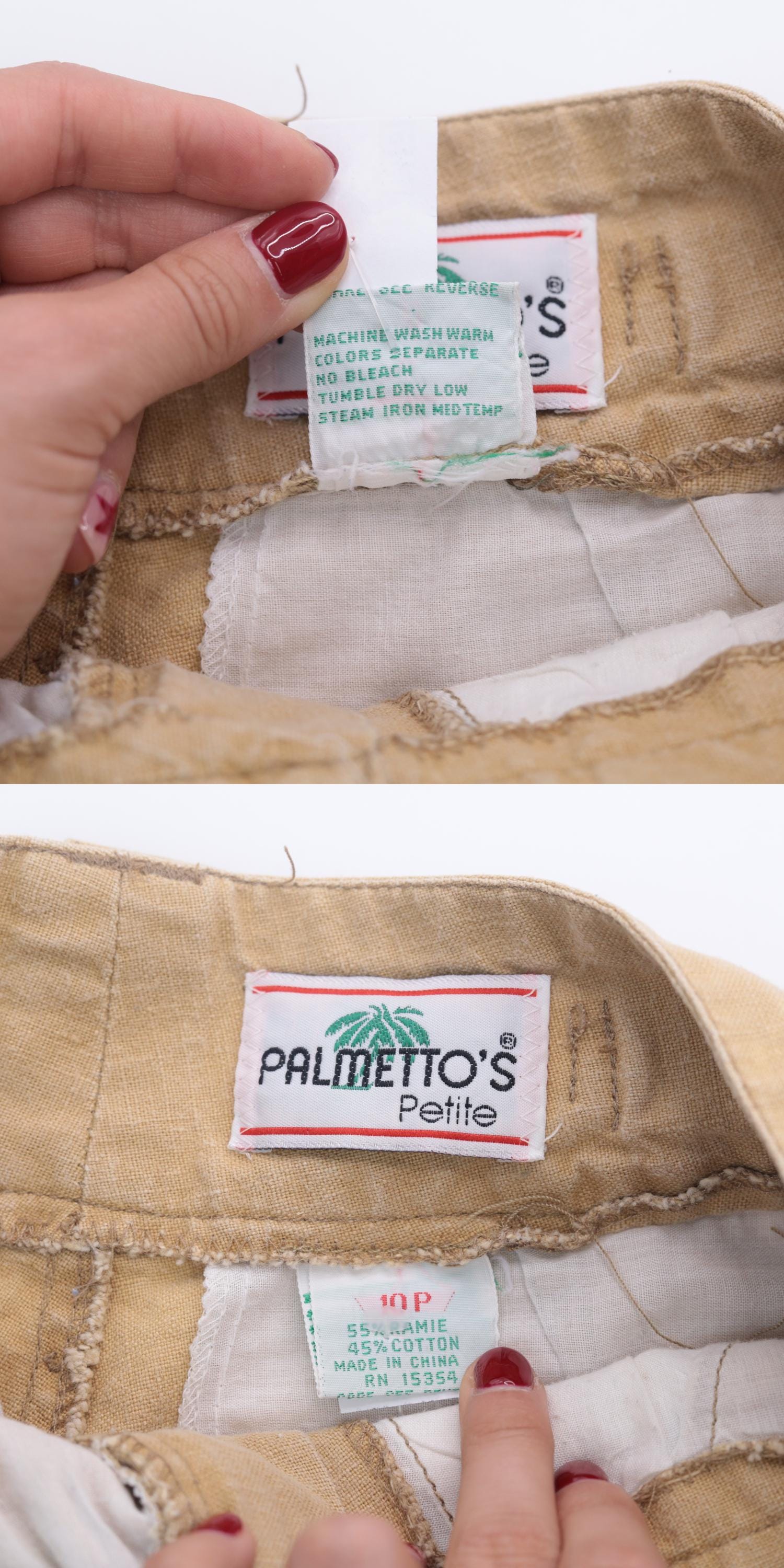 80s Palmettos Tan Pleated High-Waist Shorts Ramie Cotton Petite Small