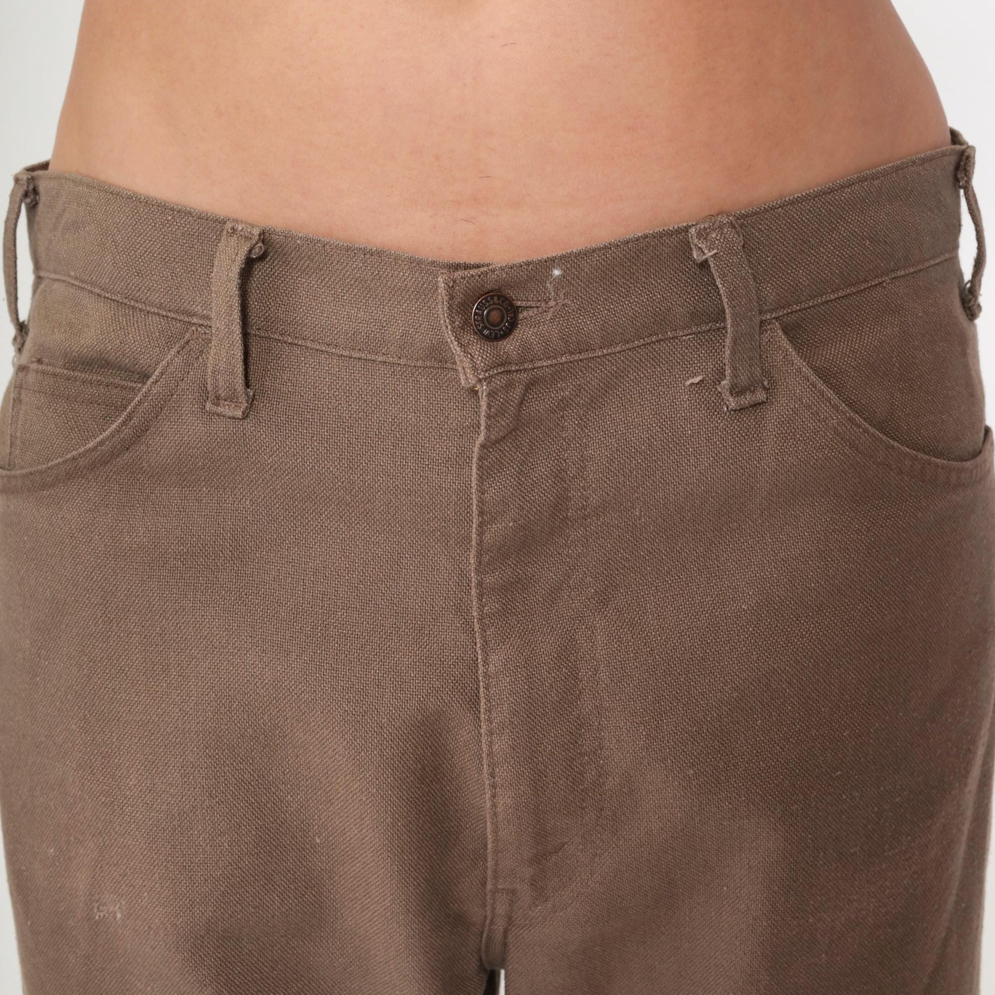 70s Levi's Sta-Prest Brown Straight Leg High Waist Trousers 36x32