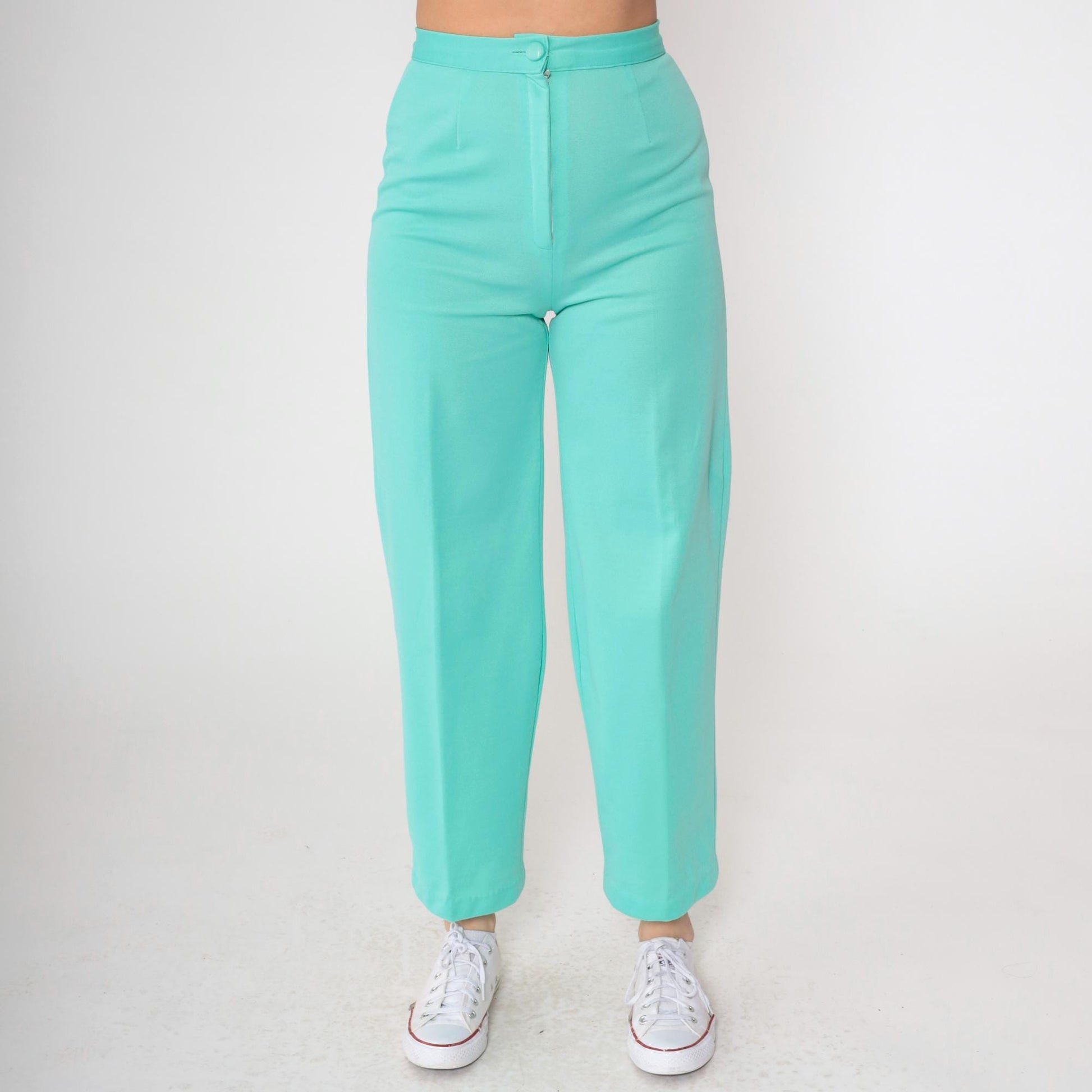 70s Aqua High-Rise Tapered Trousers Slim Fit Creased Small