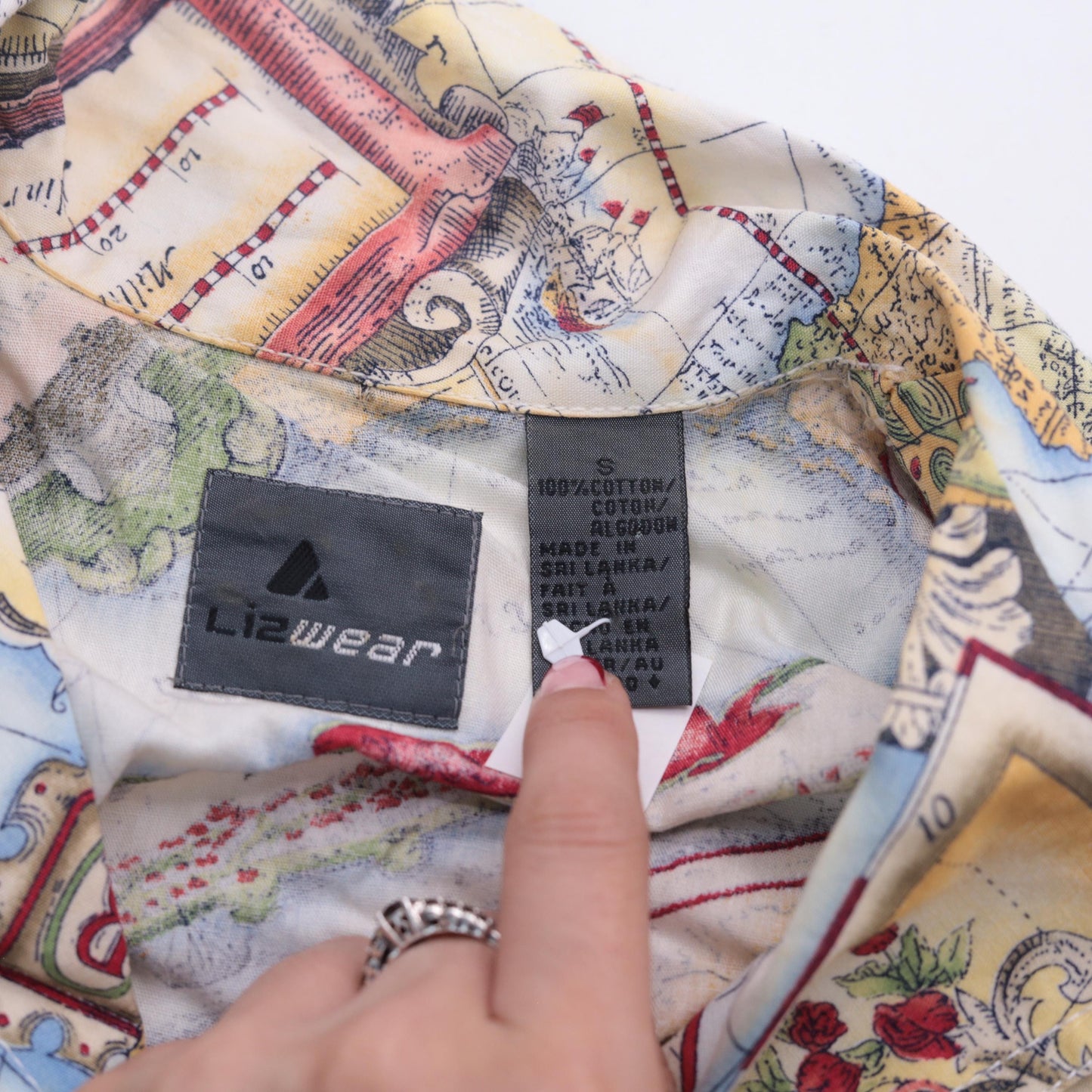 90s Lizwear Africa Map Print Cotton Button Up Shirt Small S