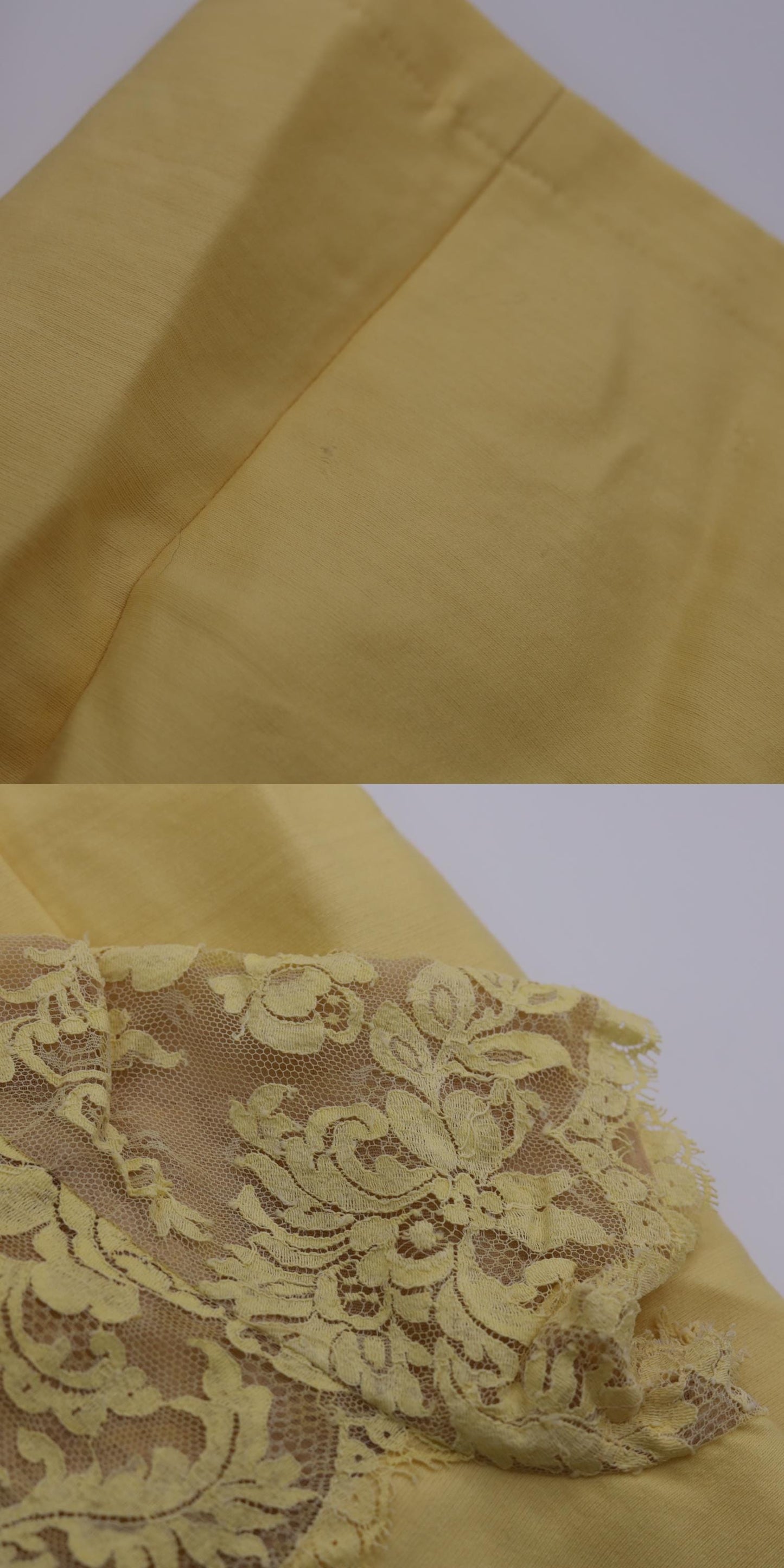 1960s Yellow Lace Yoke Mini Shift Dress Short Sleeve Pockets Small