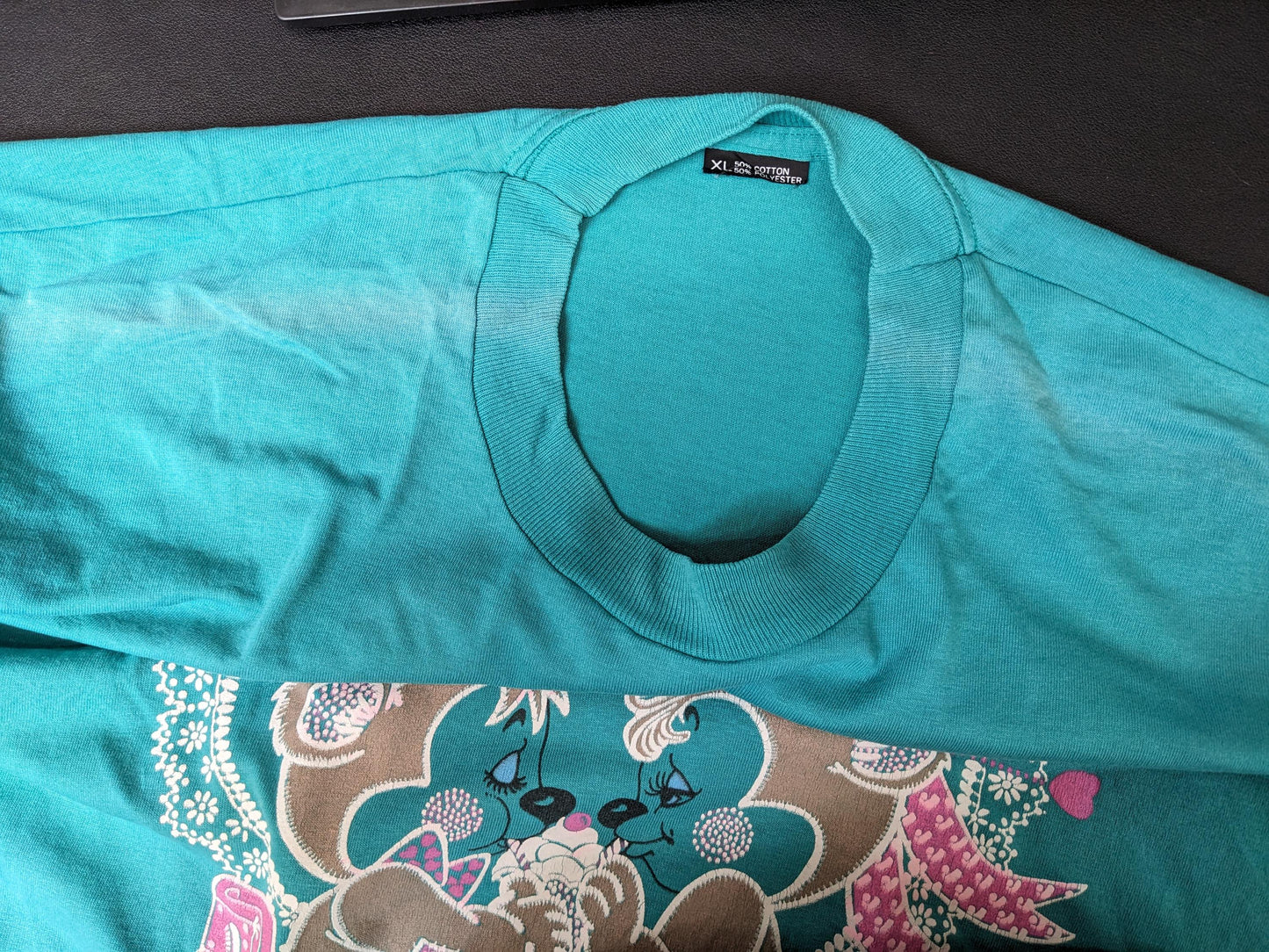 90s Bears in Love Ice Cream Graphic T-Shirt Teal Braided Trim Extra Large XL