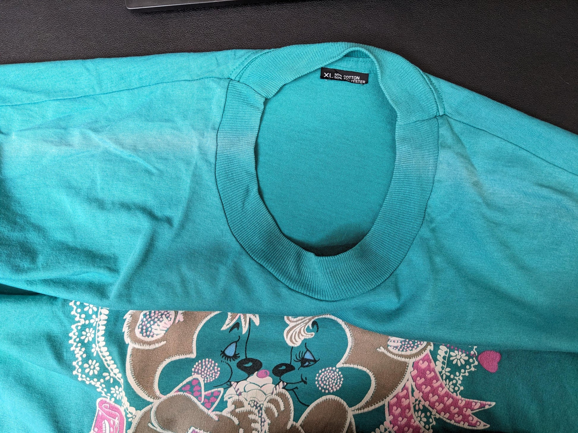 90s Bears in Love Ice Cream Graphic T-Shirt Teal Braided Trim Extra Large XL