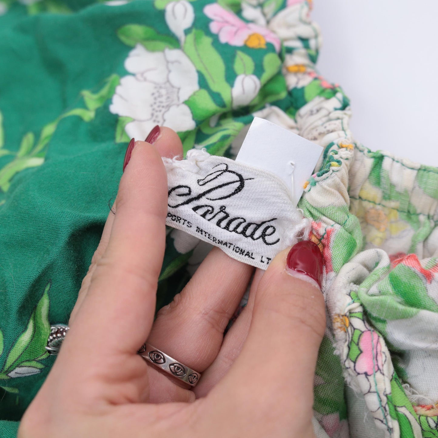 70s Parade Floral Off-Shoulder Midi Dress Green White Halter Small Medium