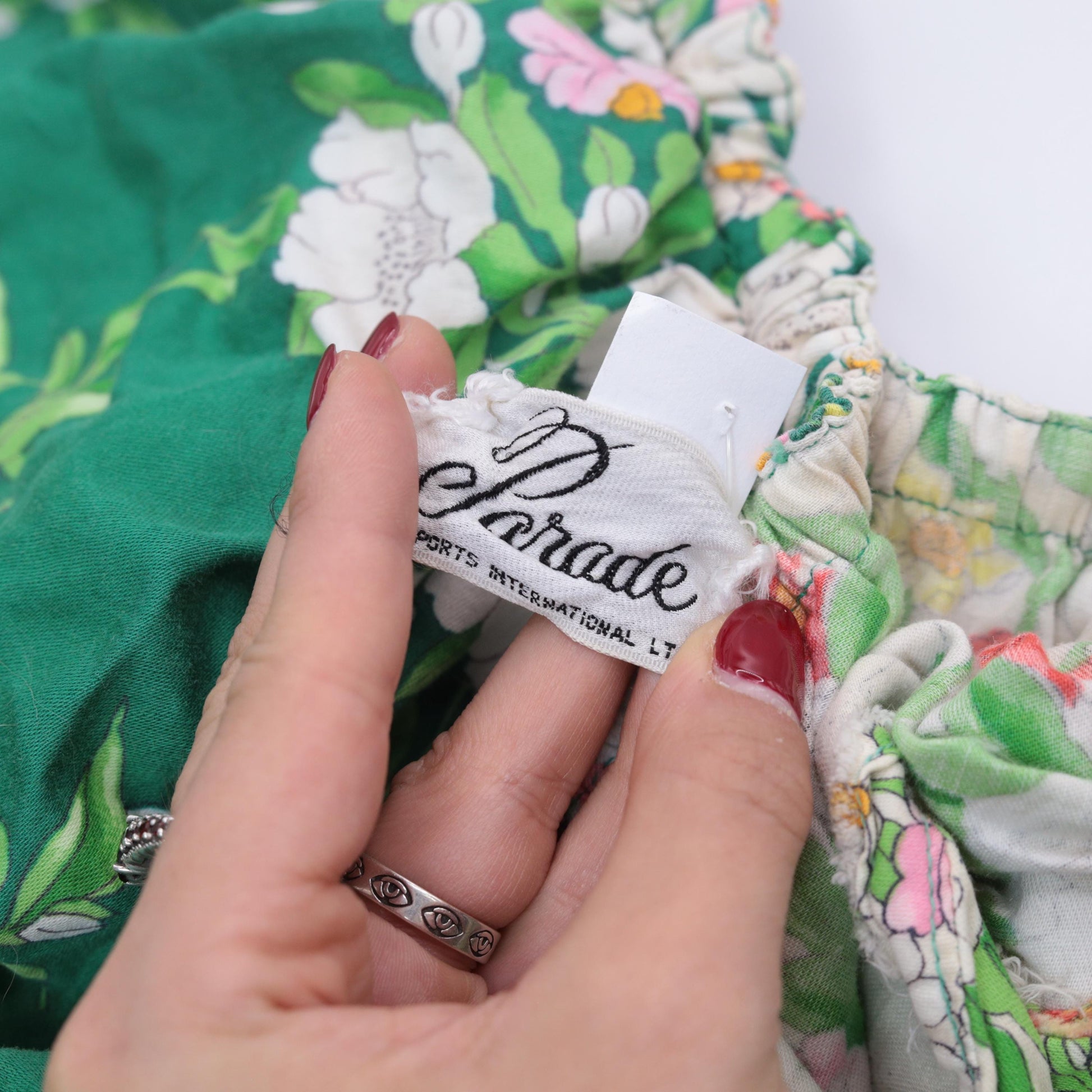70s Parade Floral Off-Shoulder Midi Dress Green White Halter Small Medium