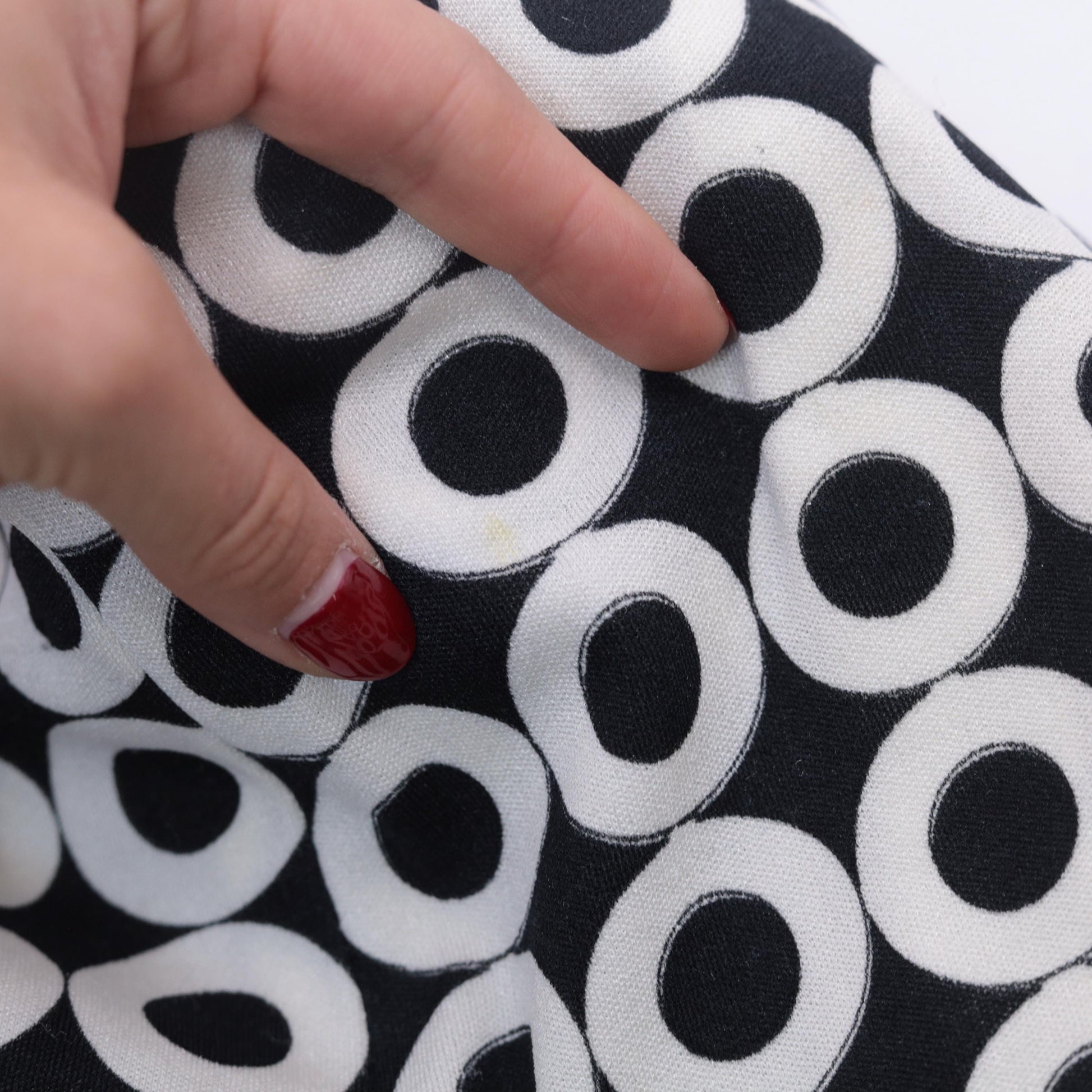 70s Maurice Black White Op Art Circle Print Midi Dress Square Neck Large L