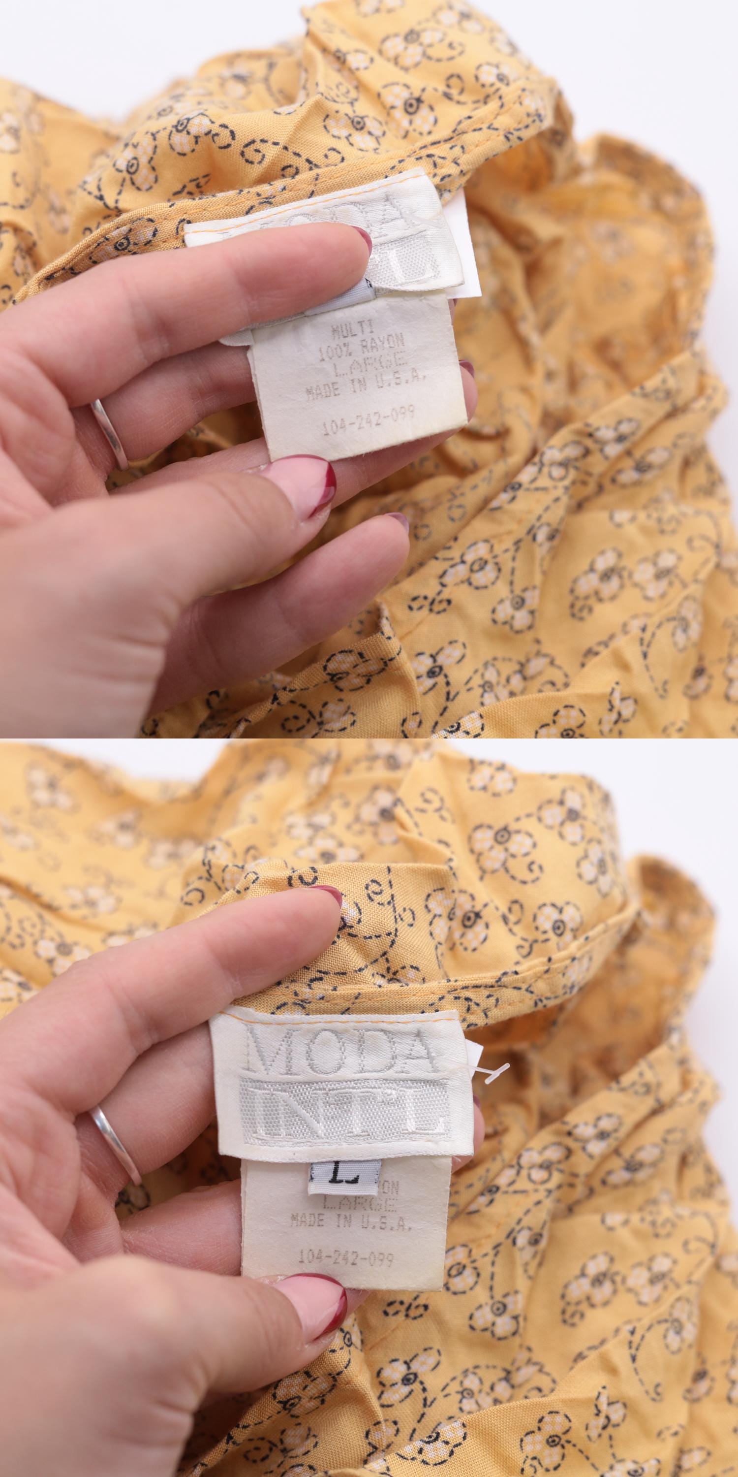 90s Yellow Floral Button-Up Shirtdress Rayon Maxi Ankle Length Medium
