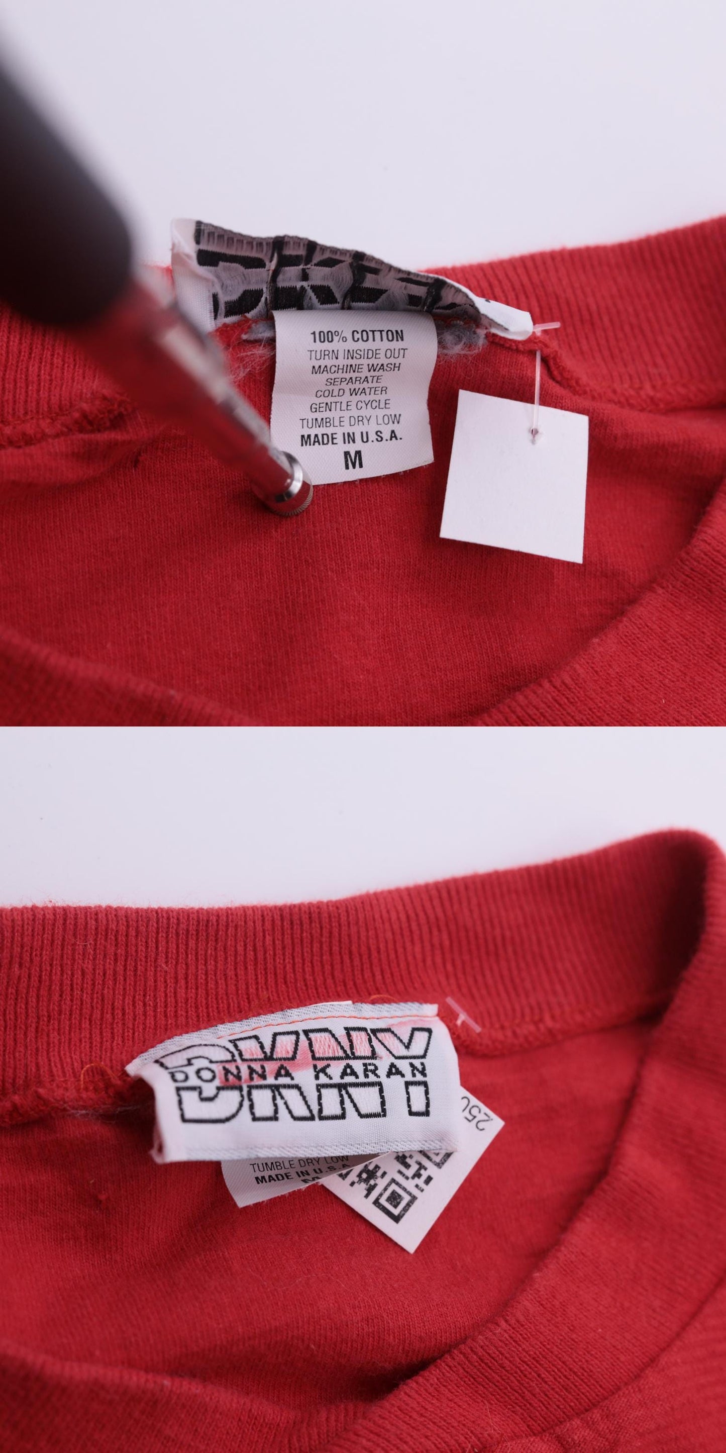 90s DKNY Henley Shirt Red Cotton Short Sleeve Button Up Medium M