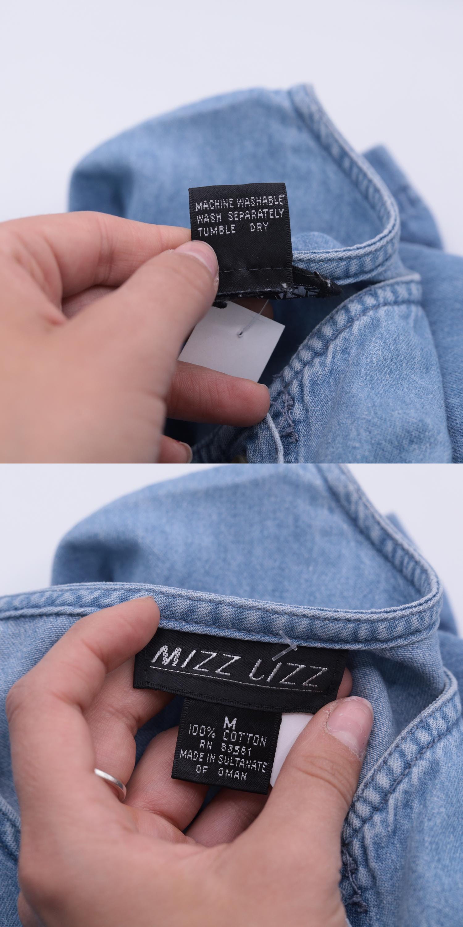 90s Mizz Lizz Blue Denim Midi Shirtdress Gathered Waist Medium M