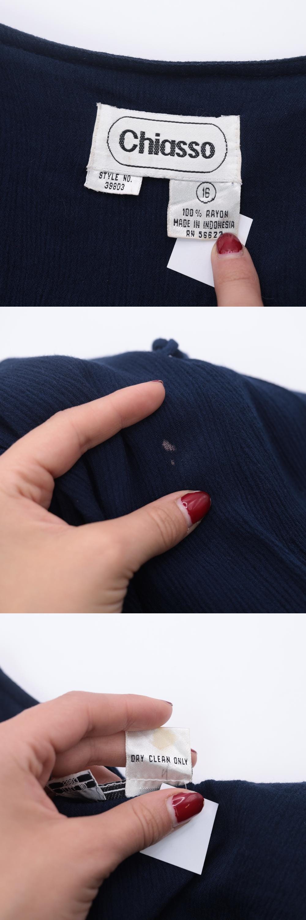 90s Navy Crinkled Rayon Button-Up Shirtdress Ankle Length Medium