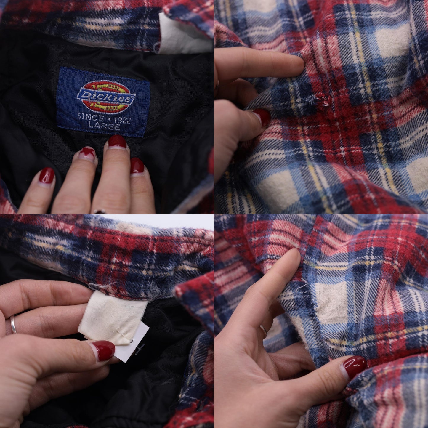 90s Dickies Plaid Insulated Overshirt Red White Blue Quilted Flannel Large