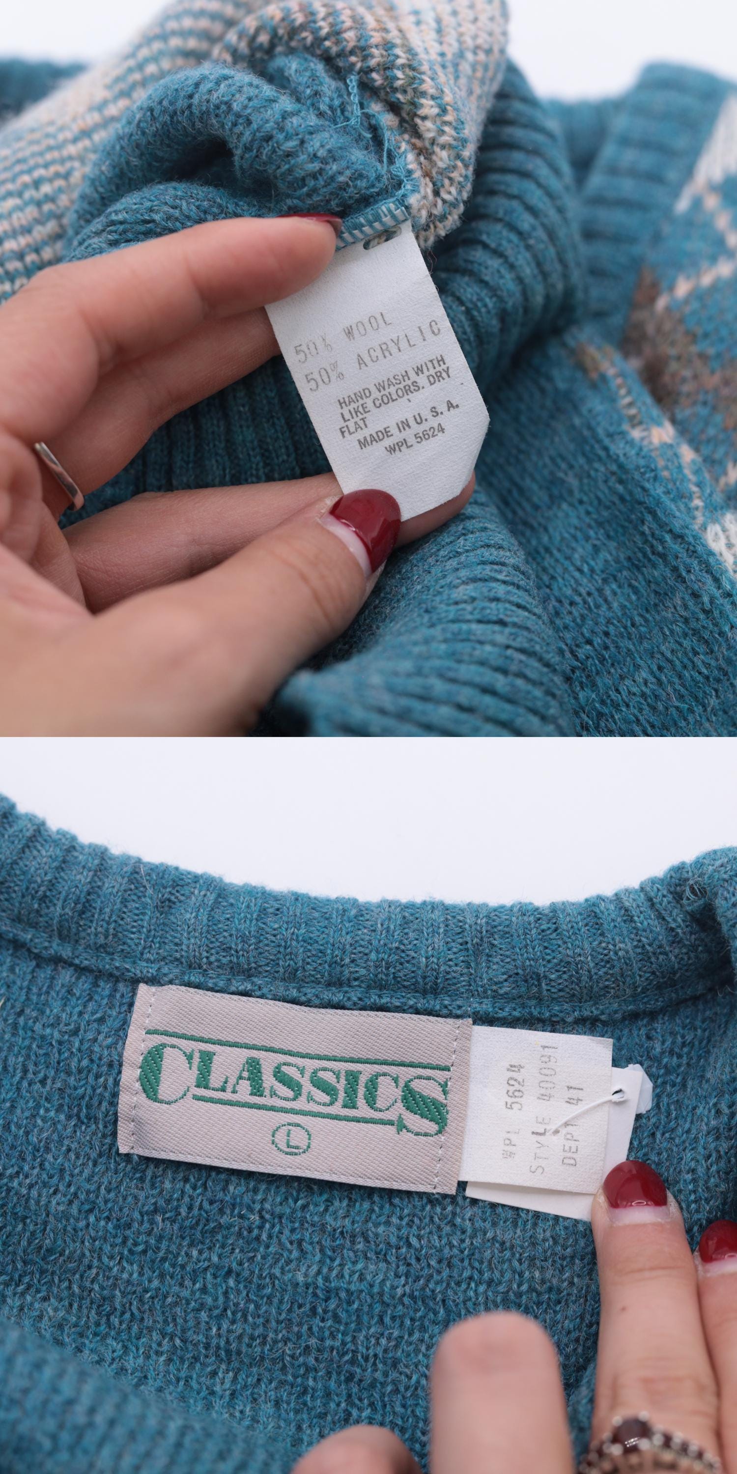 80s Turquoise Argyle Wool Acrylic Knit Vest V-Neck Sleeveless Large L